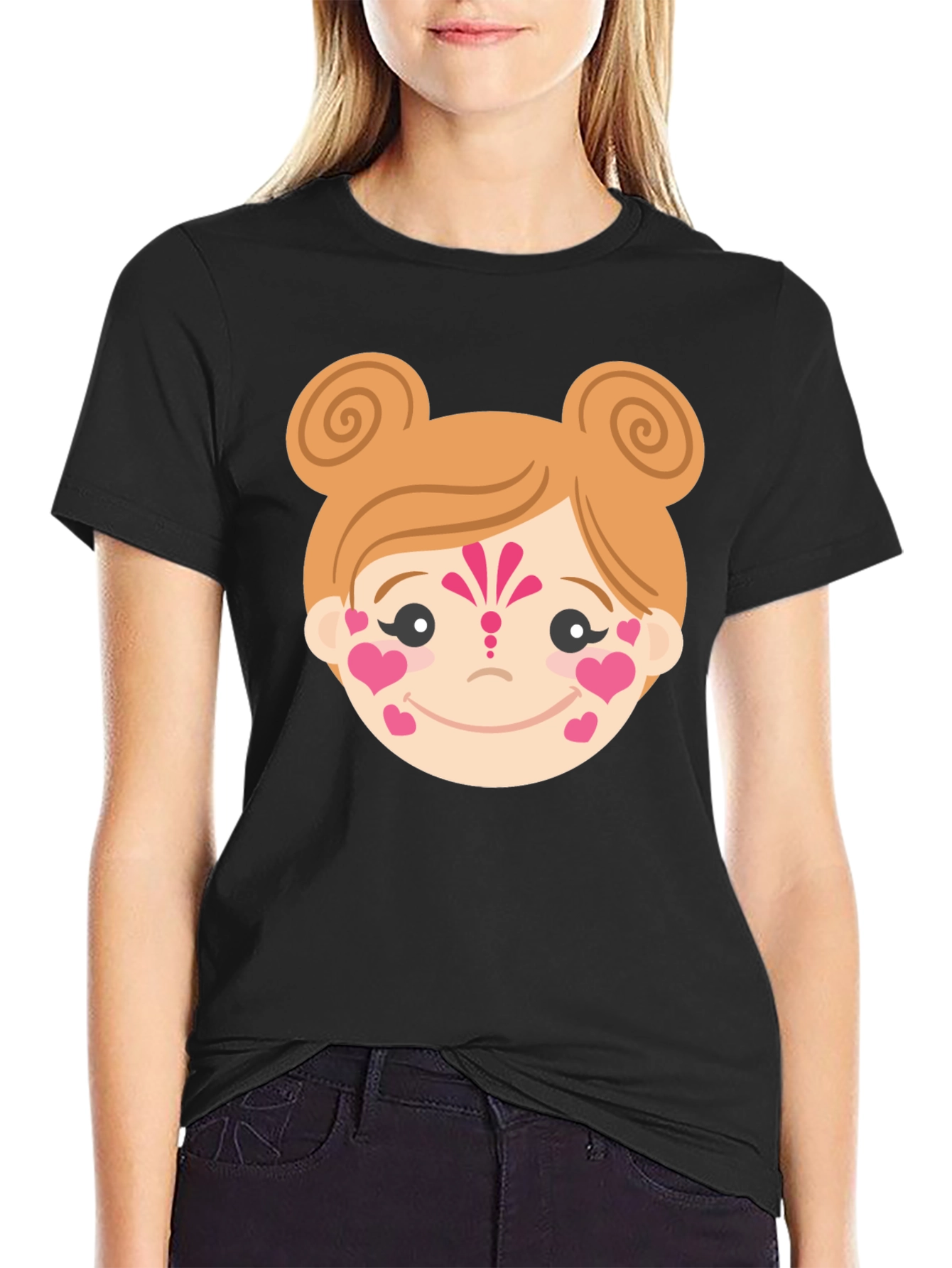 Black Heart Face Girl Black T-Shirt view 2