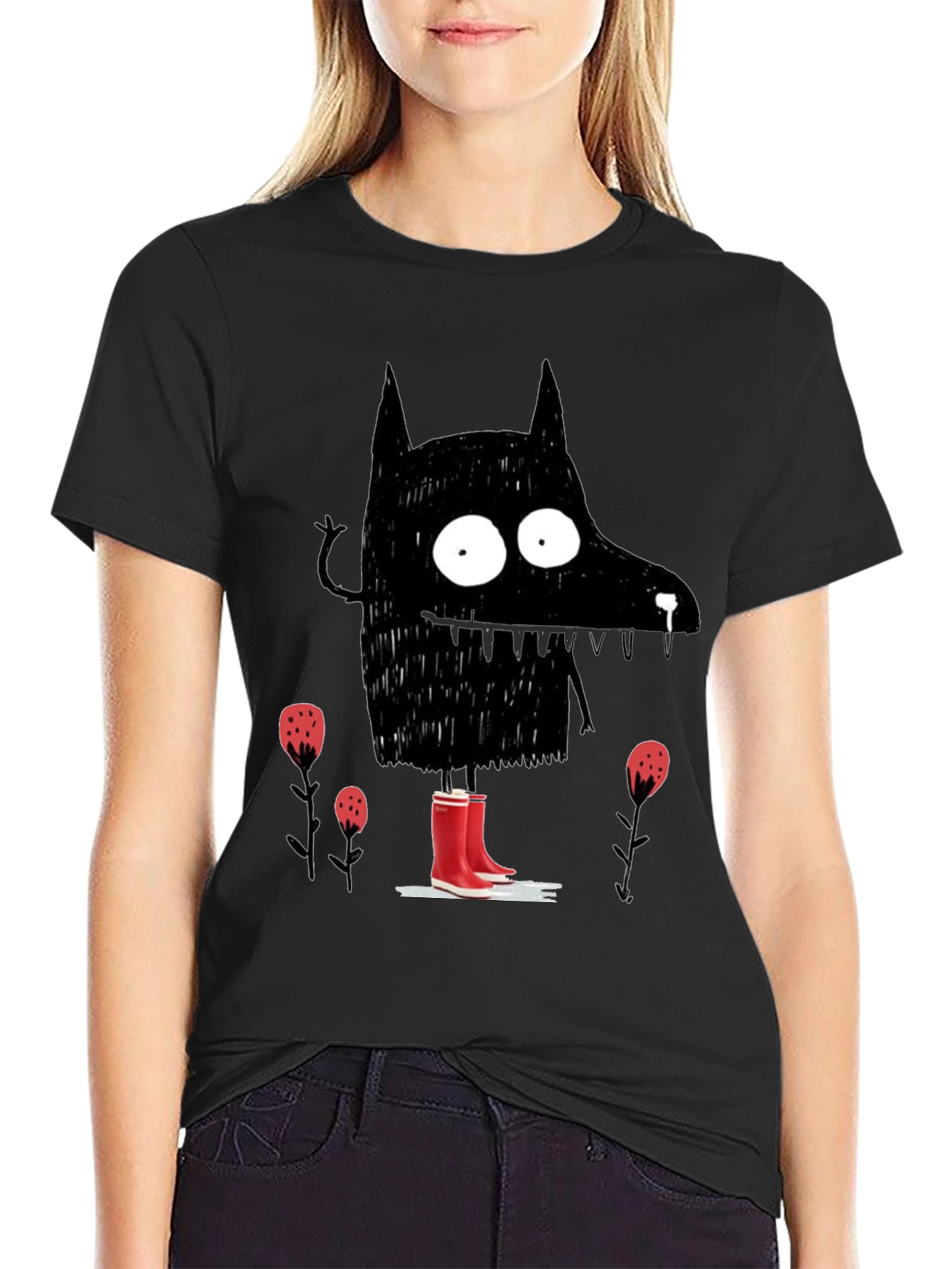 Black Wolf Rain Boot T-Shirt view 2
