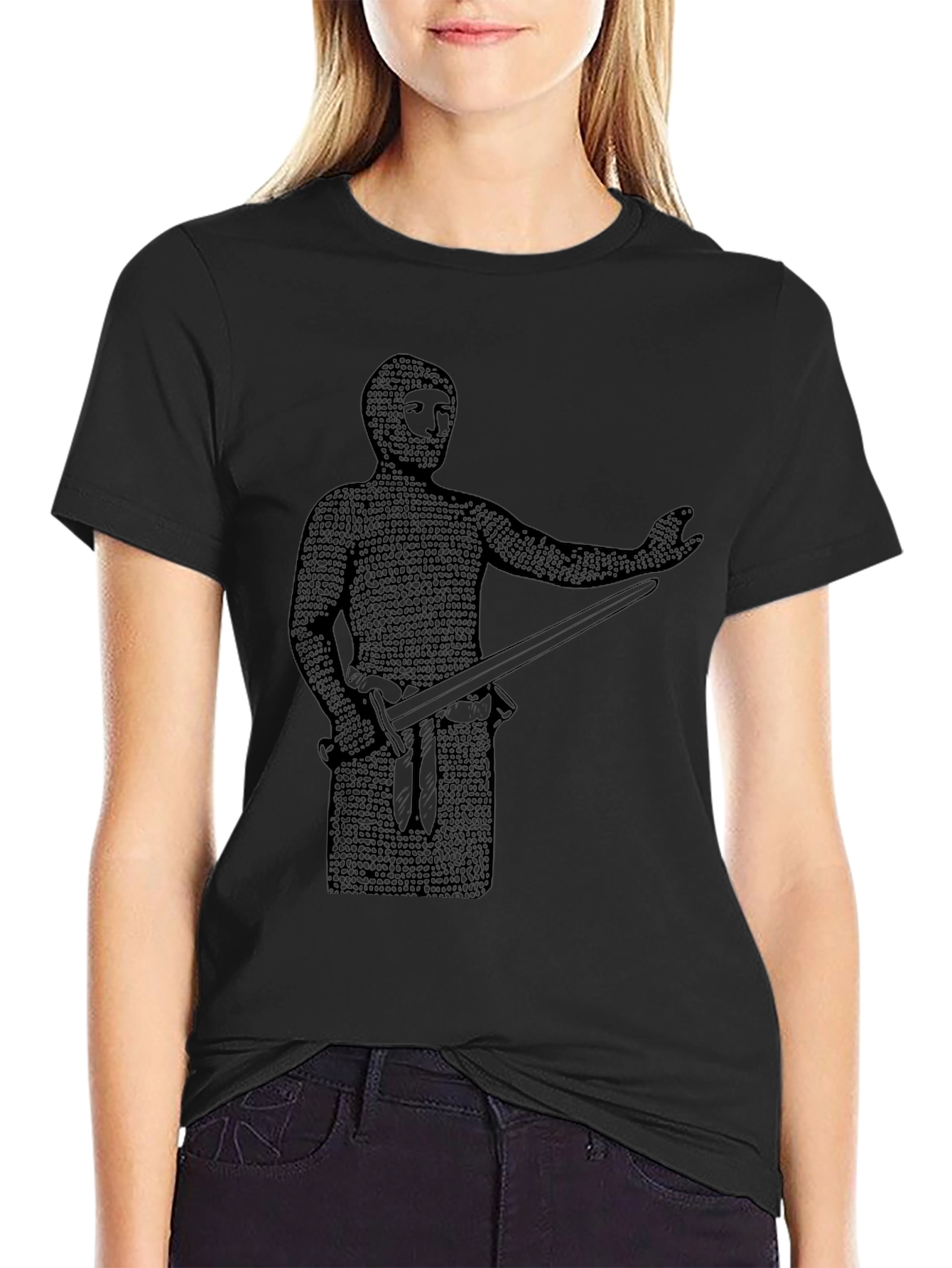 Black Medieval Knight T-Shirt - Chainmail Graphic Tee view 2