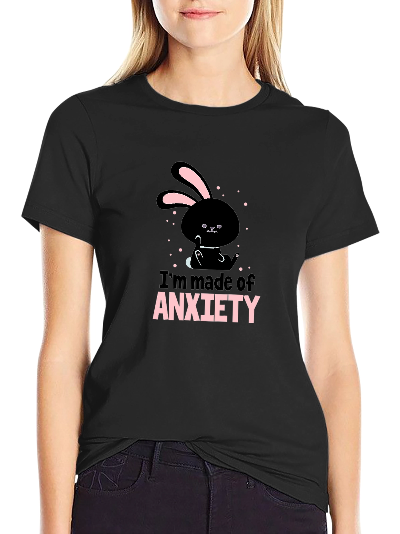 Black Anxiety Bunny Black T-Shirt - Soft Cotton Blend view 2