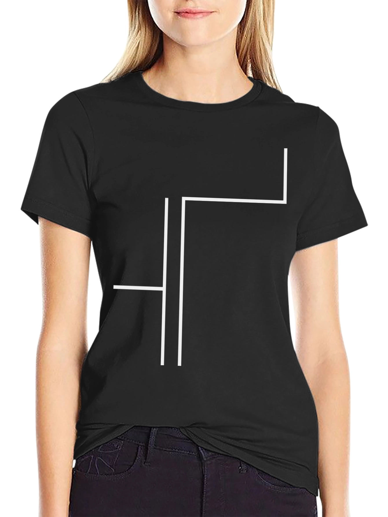 Black Minimalist Line Art Tee - Modern Graphic T-Shirt view 2