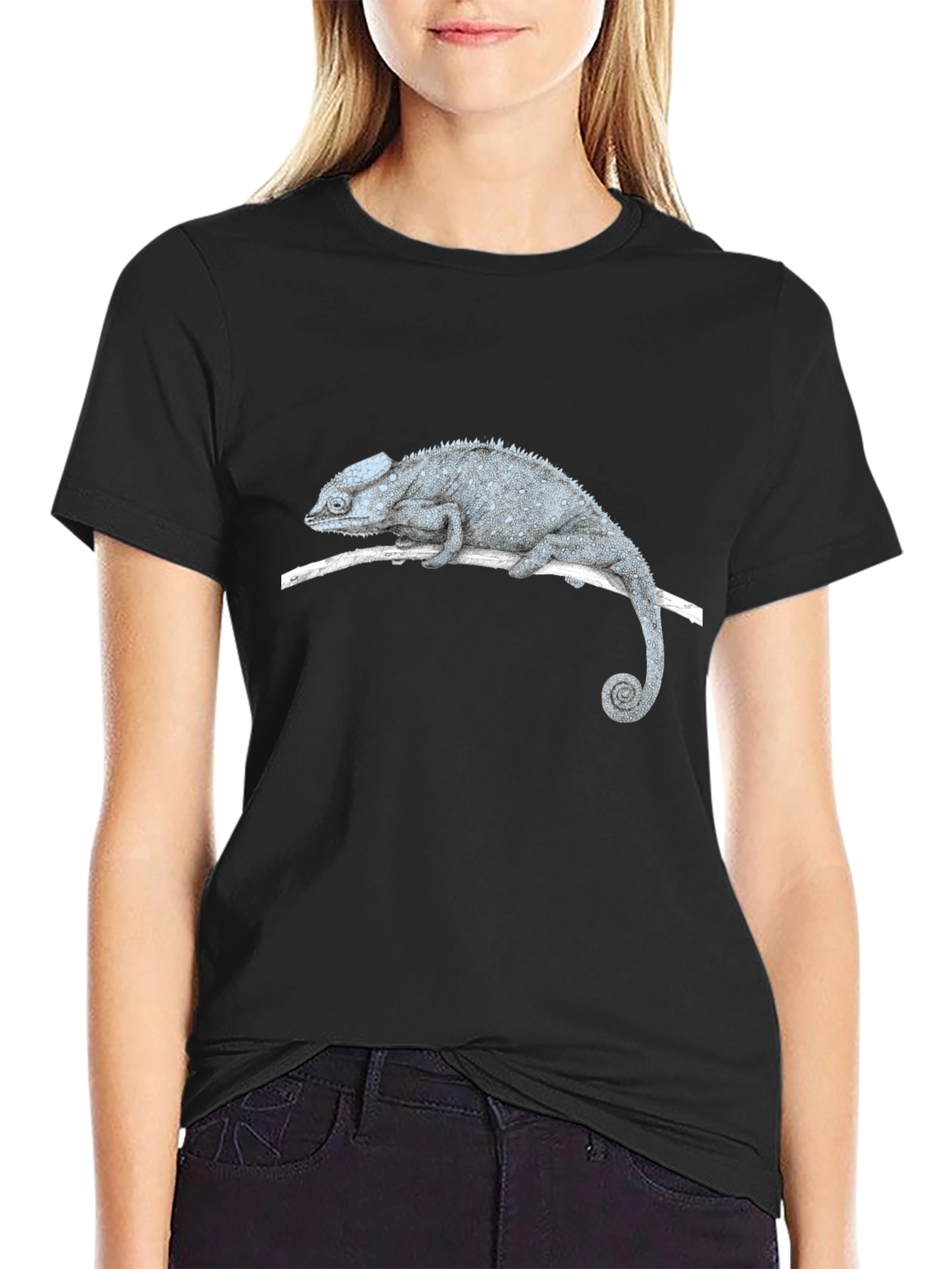 Black Chameleon Graphic Tee - Black Casual T-Shirt view 2