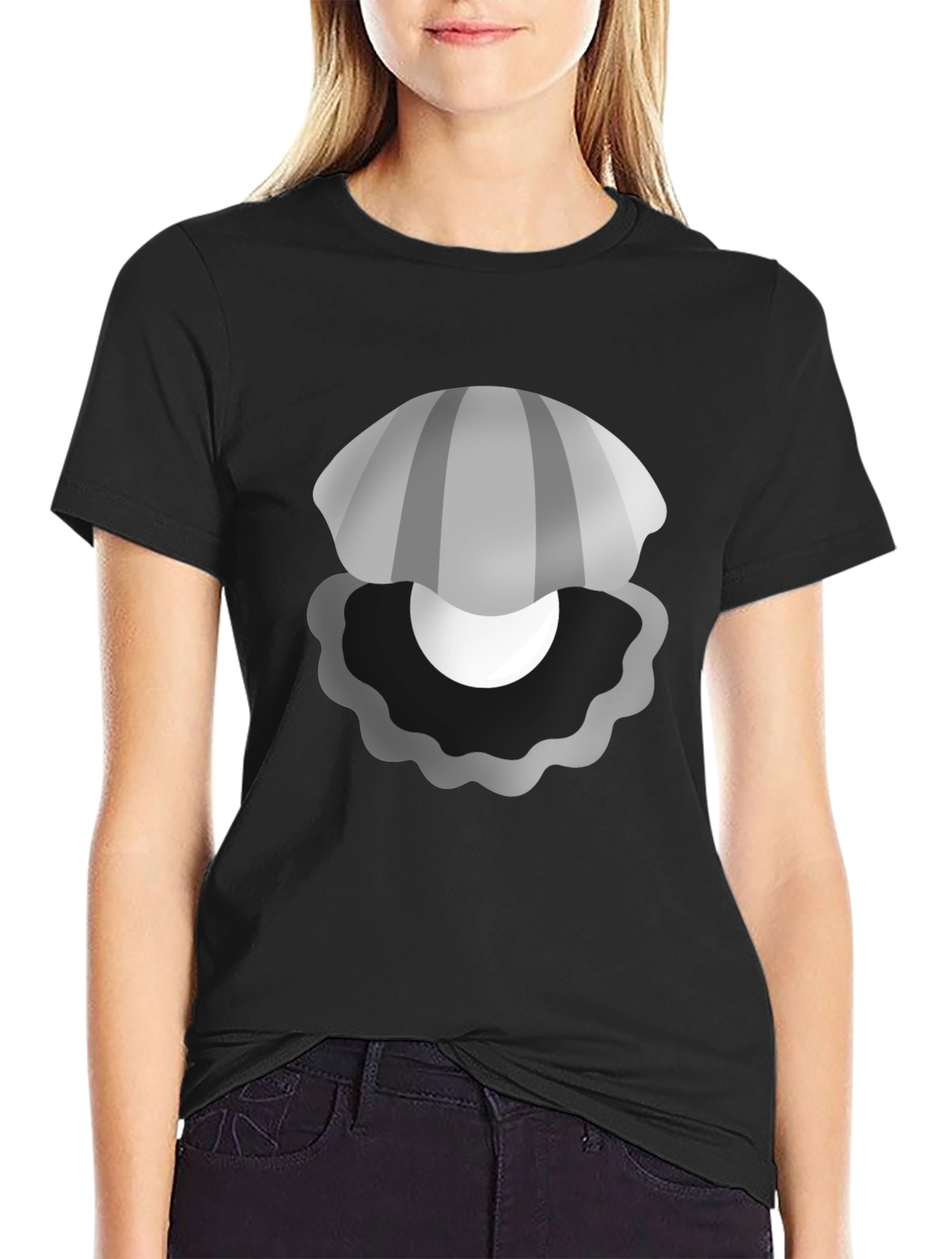 Black Oyster Pearl Graphic Black Tee - Novelty T-Shirt view 2