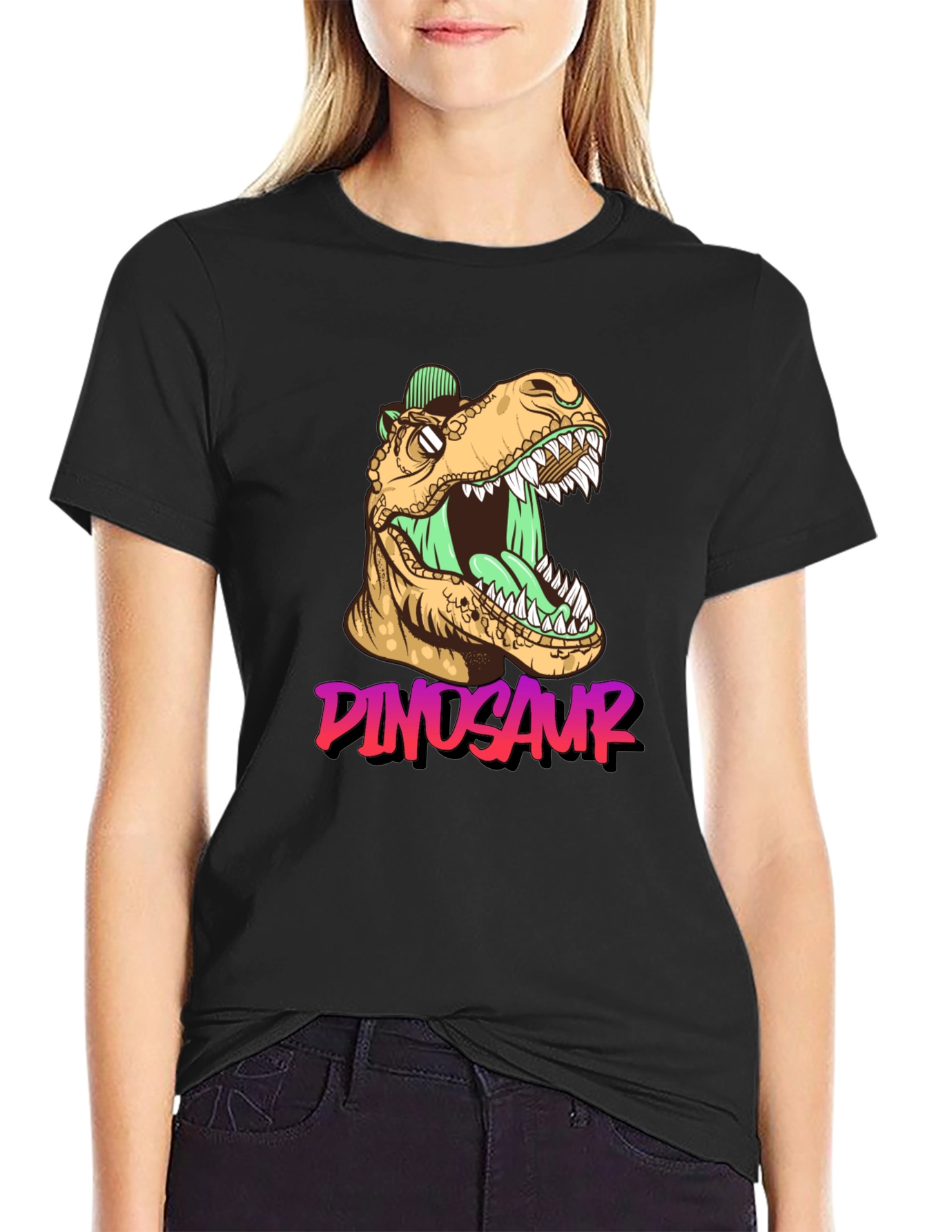 Black Dinosaur Graphic T-Shirt - Roaring Style view 2