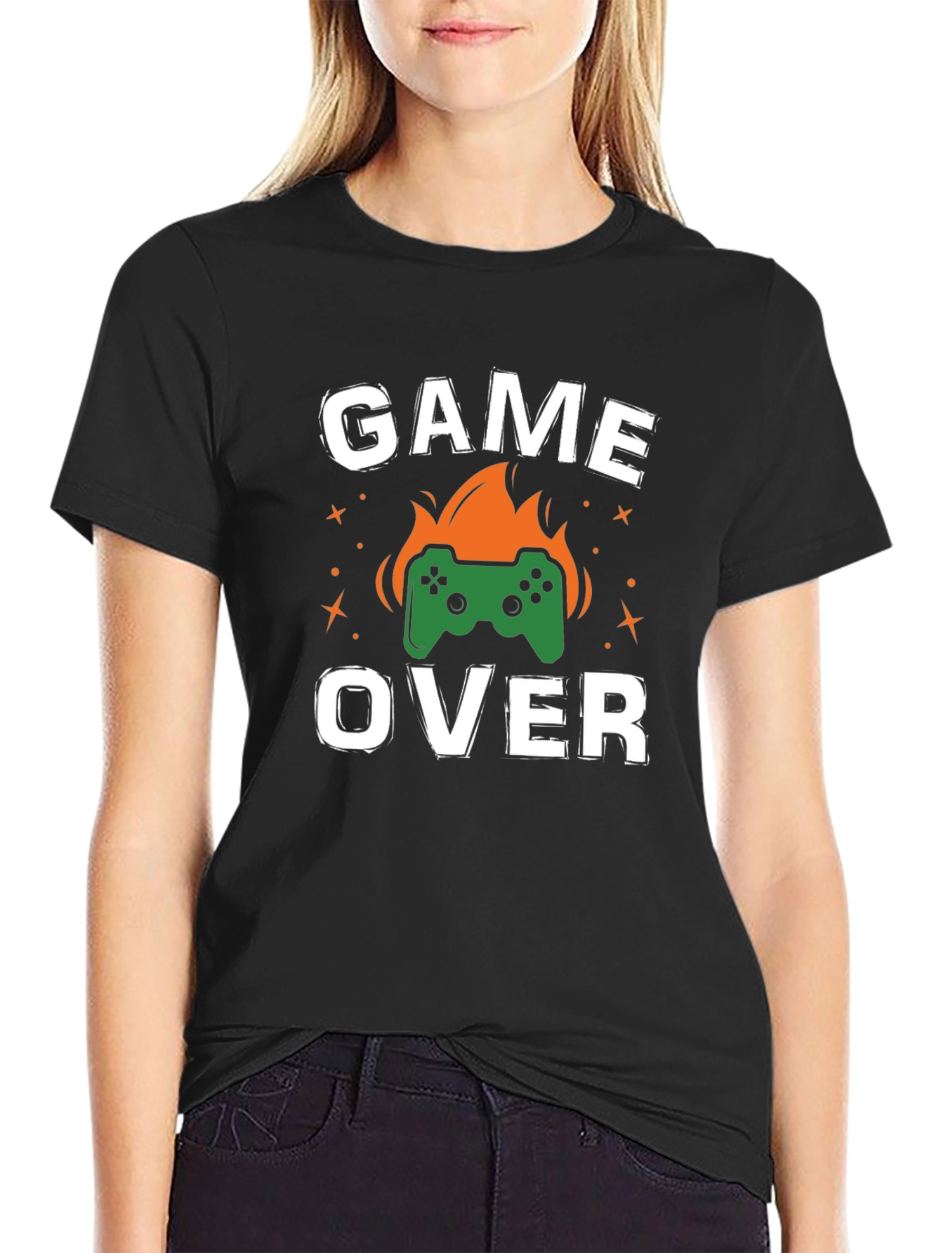 Black Game Over Graphic Print Black T-Shirt view 2