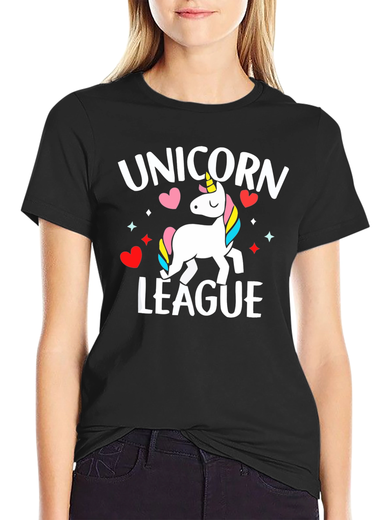 Black Unicorn League Graphic Tee - Black Cotton T-Shirt view 2