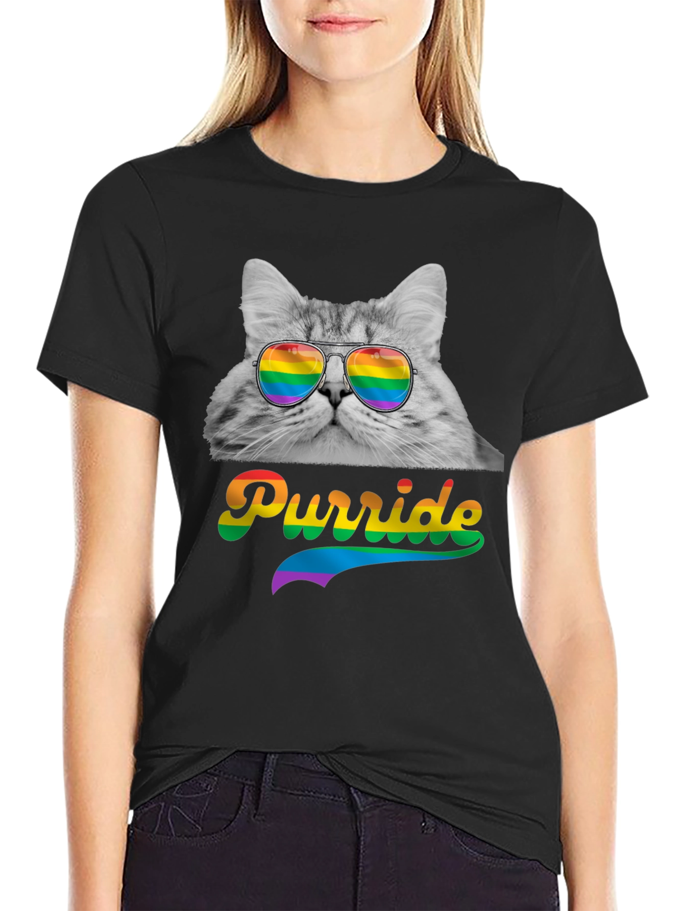 Black Purride Cat T-Shirt LGBT Pride Month view 2