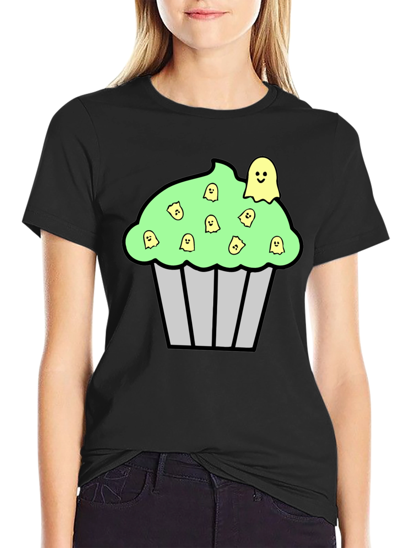 Black Spooky Cupcake Graphic Tee - Halloween T-Shirt view 2
