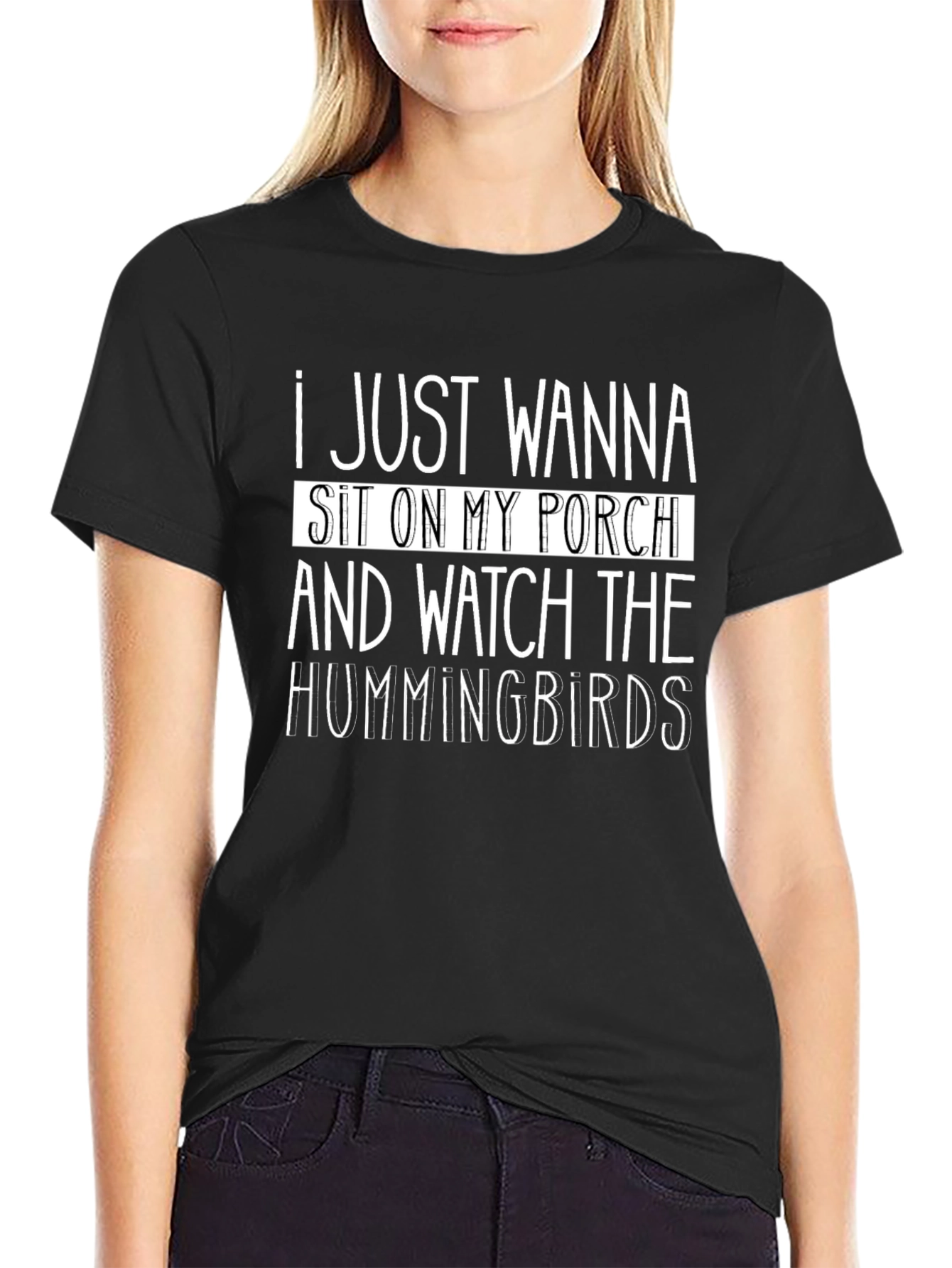Black Hummingbird Watch Porch T-Shirt view 2