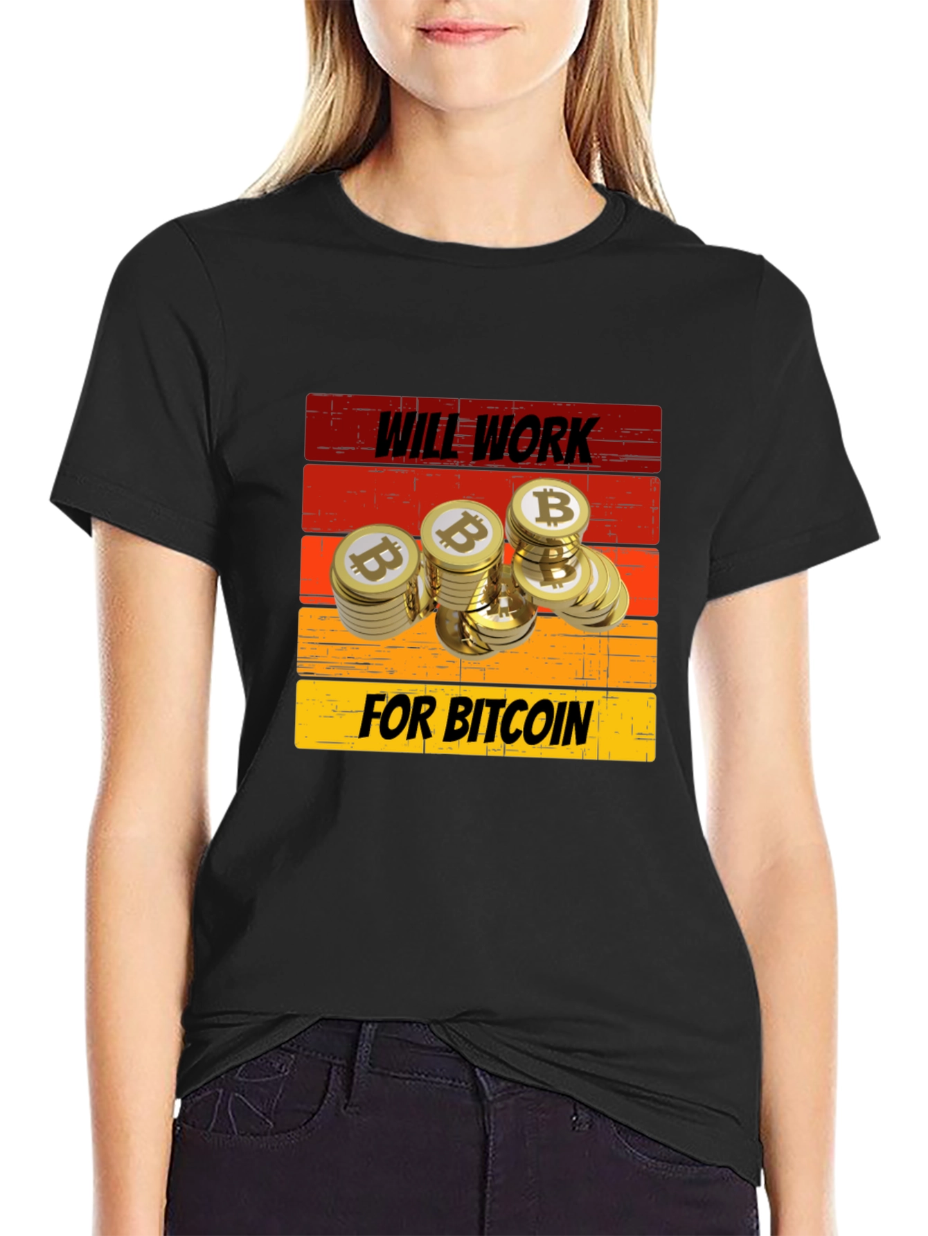 Black Will Work for Bitcoin T-Shirt view 2