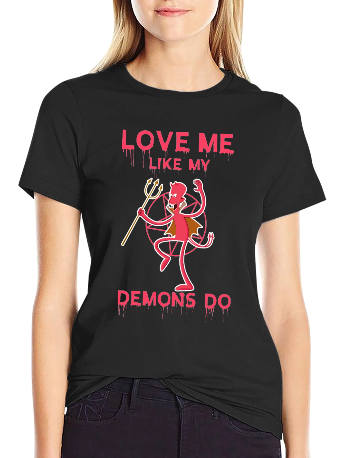 Black Love Me Like My Demons Do Black Graphic Tee view 2