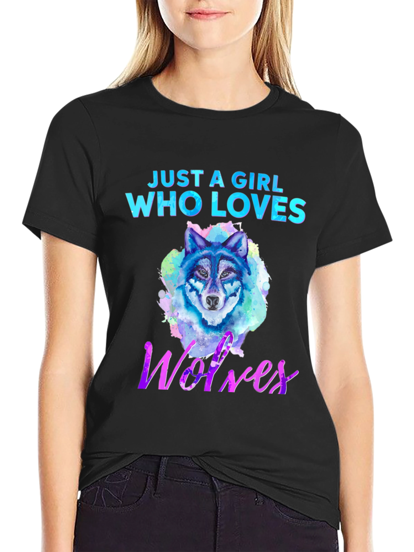 Black Girl Who Loves Wolves Graphic T-Shirt view 2