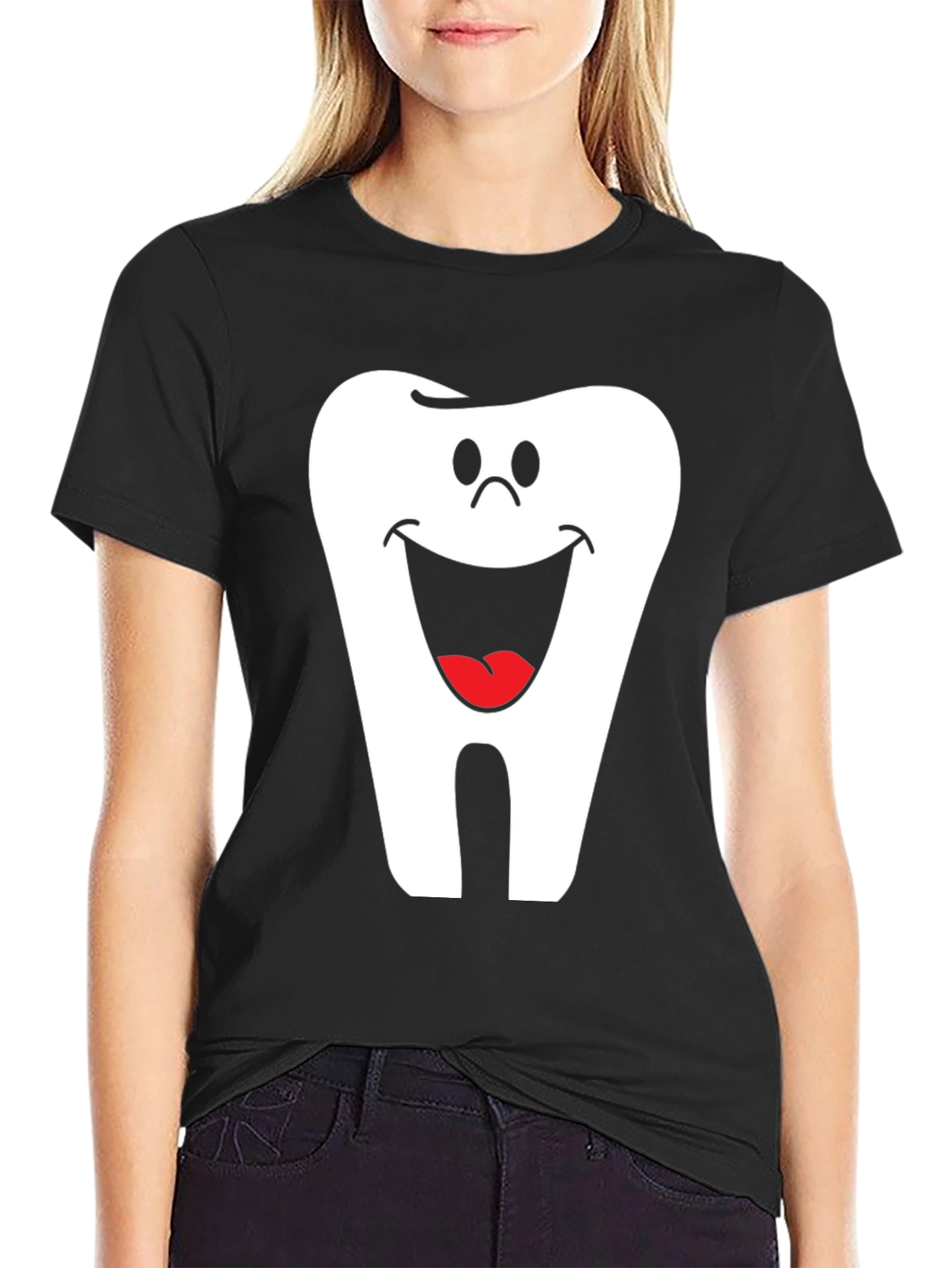 Black Smiling Tooth Graphic T-Shirt - Dentist Humor Tee view 2