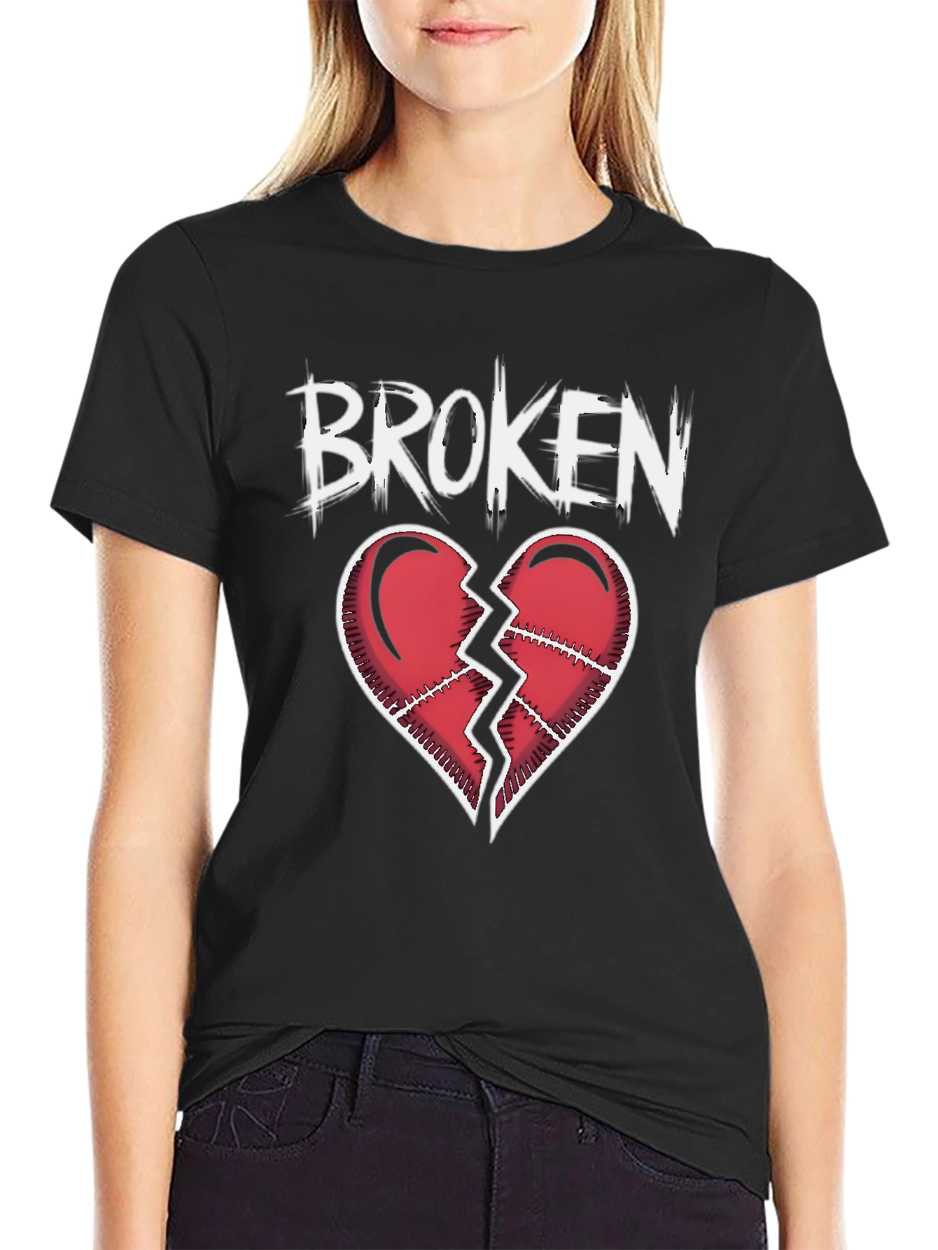 Black Broken Heart Graphic T-Shirt - Black view 2
