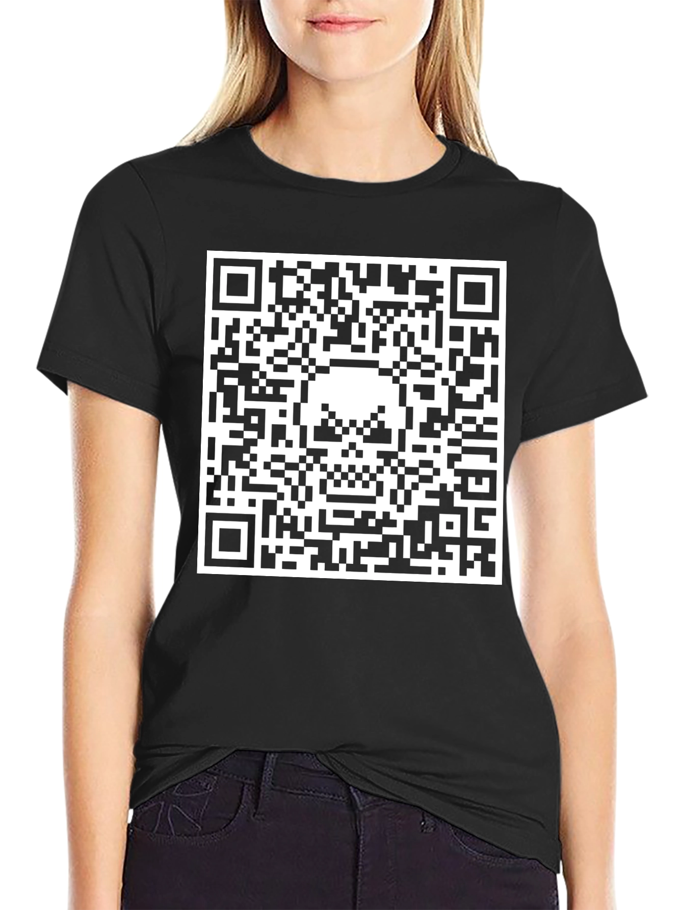 Black QR Code Skull Graphic T-Shirt - Black view 2