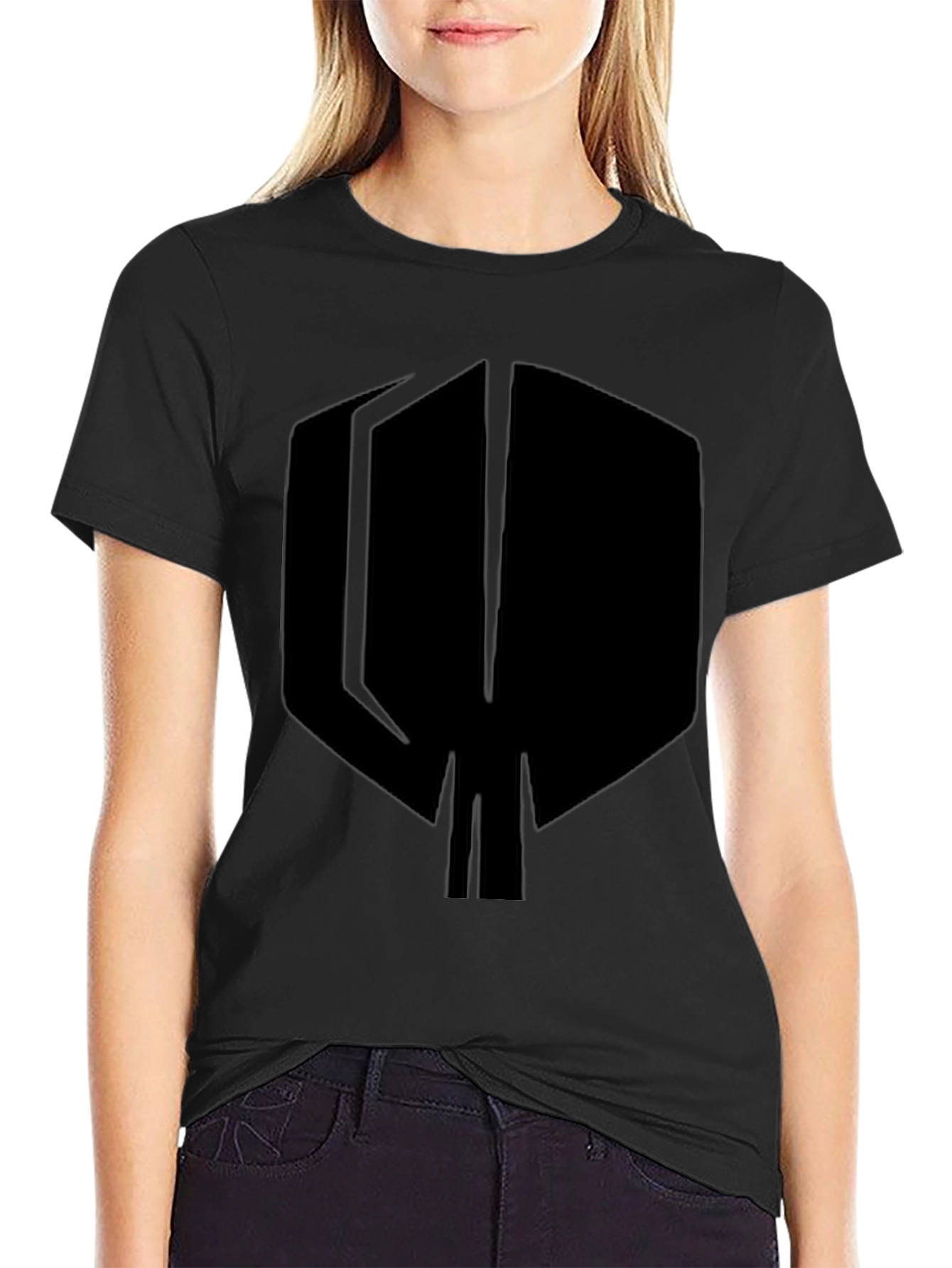 Black Black T-Shirt with Abstract Geometric Spade Design view 2