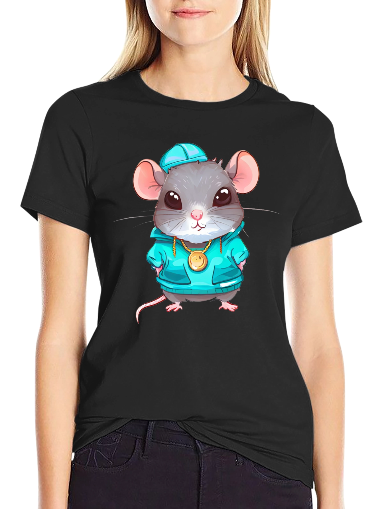 Black Cool Rat Graphic T-Shirt view 2