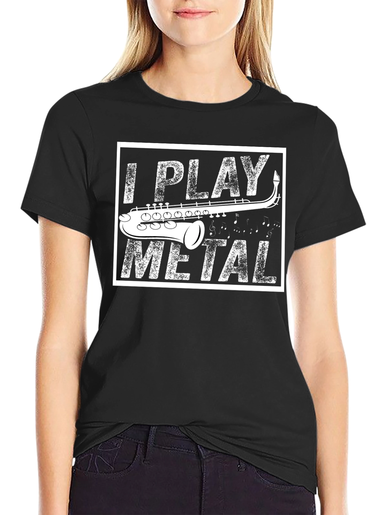 Black I Play Metal Saxophone Black T-Shirt view 2