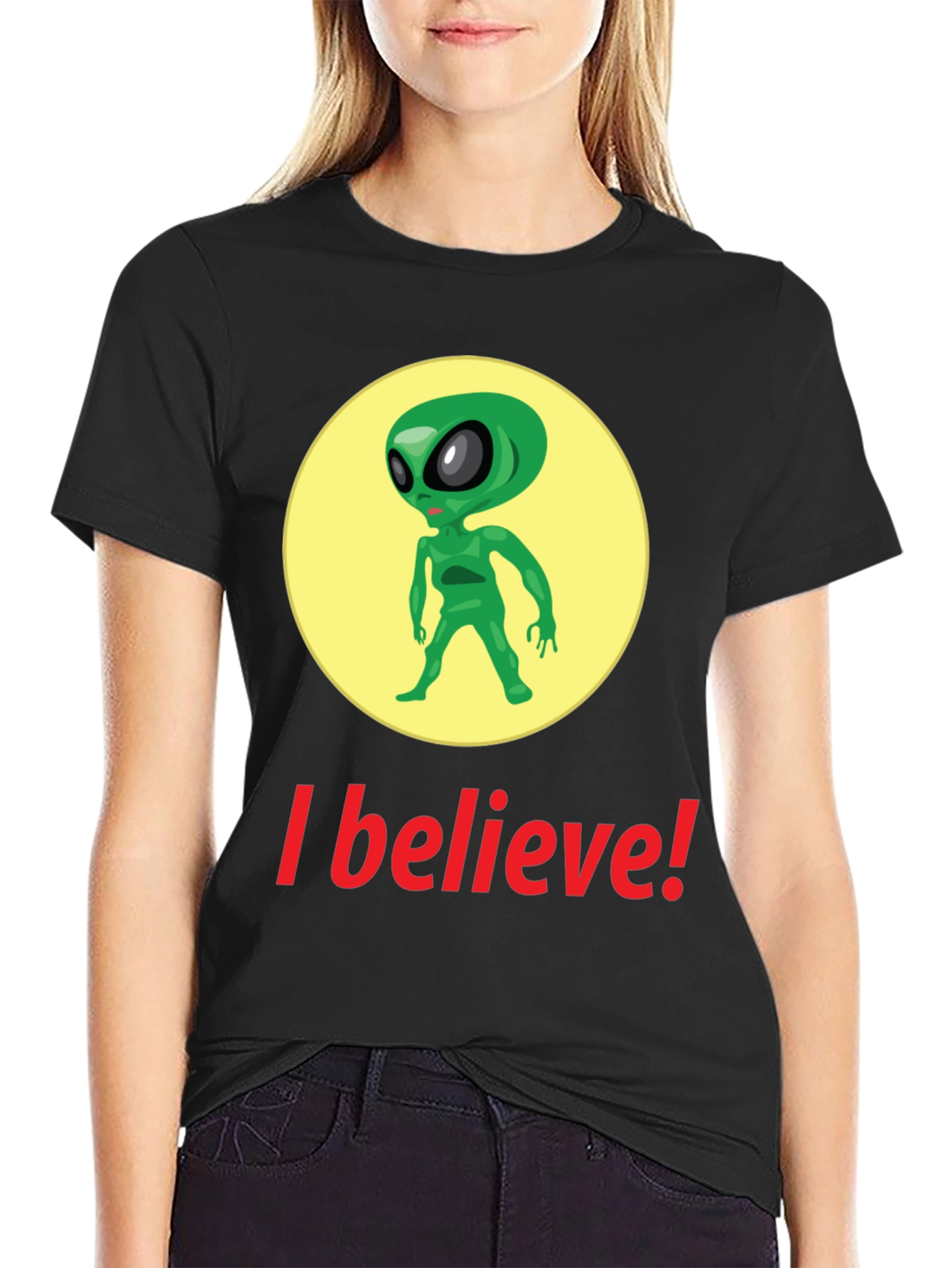 I Believe Alien Graphic Tee - Black Cotton T-Shirt - 2