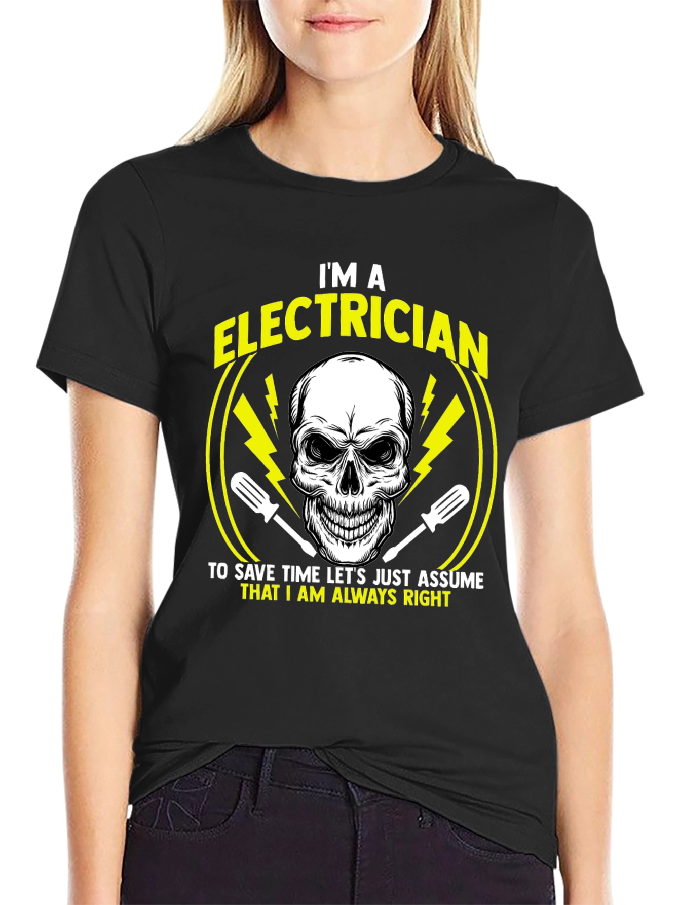 Black Electrician Skull Graphic T-Shirt - Always Right Funny Tee view 2