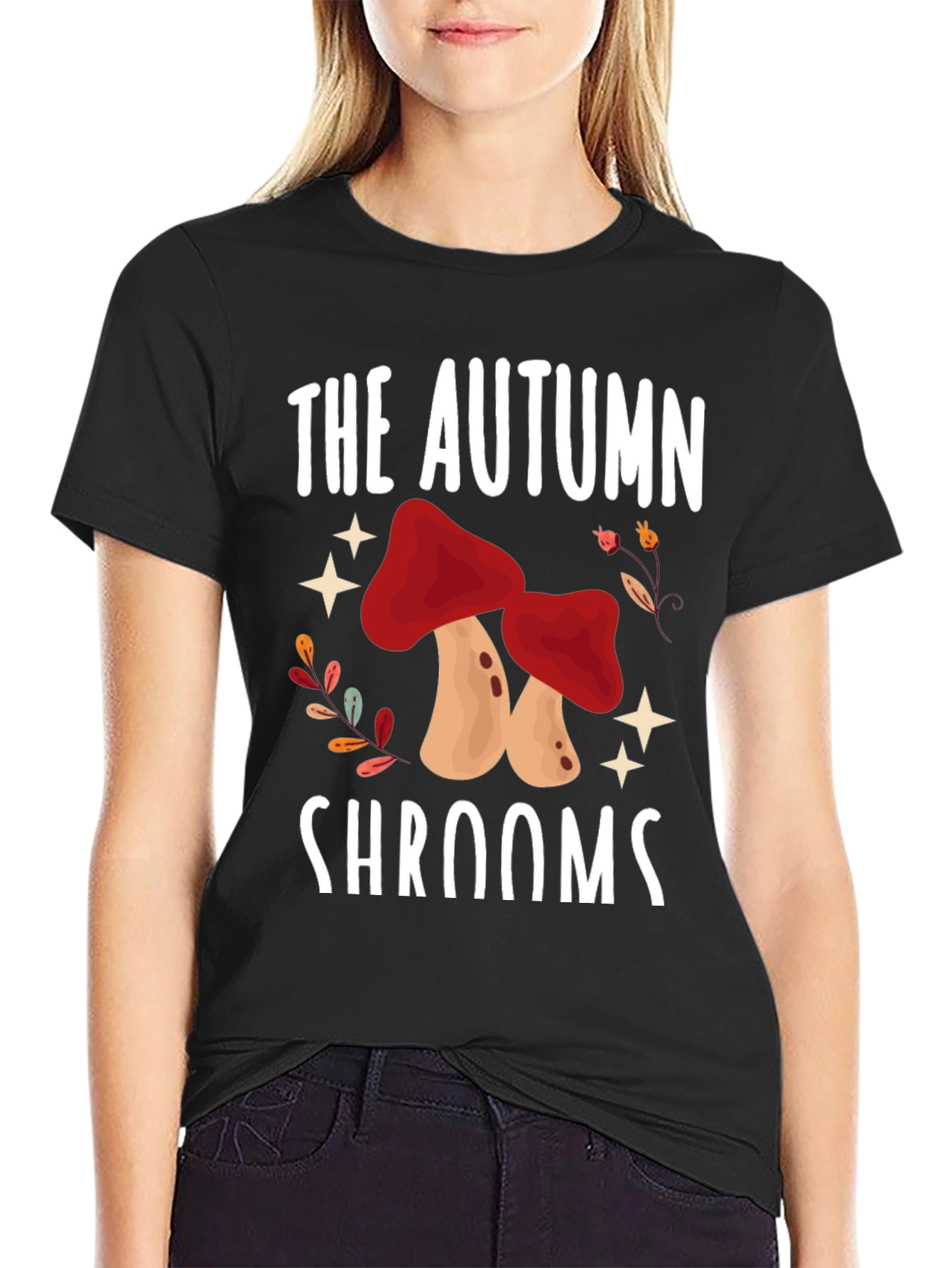 Black Autumn Shrooms T-Shirt - Mushroom Season Tee view 2
