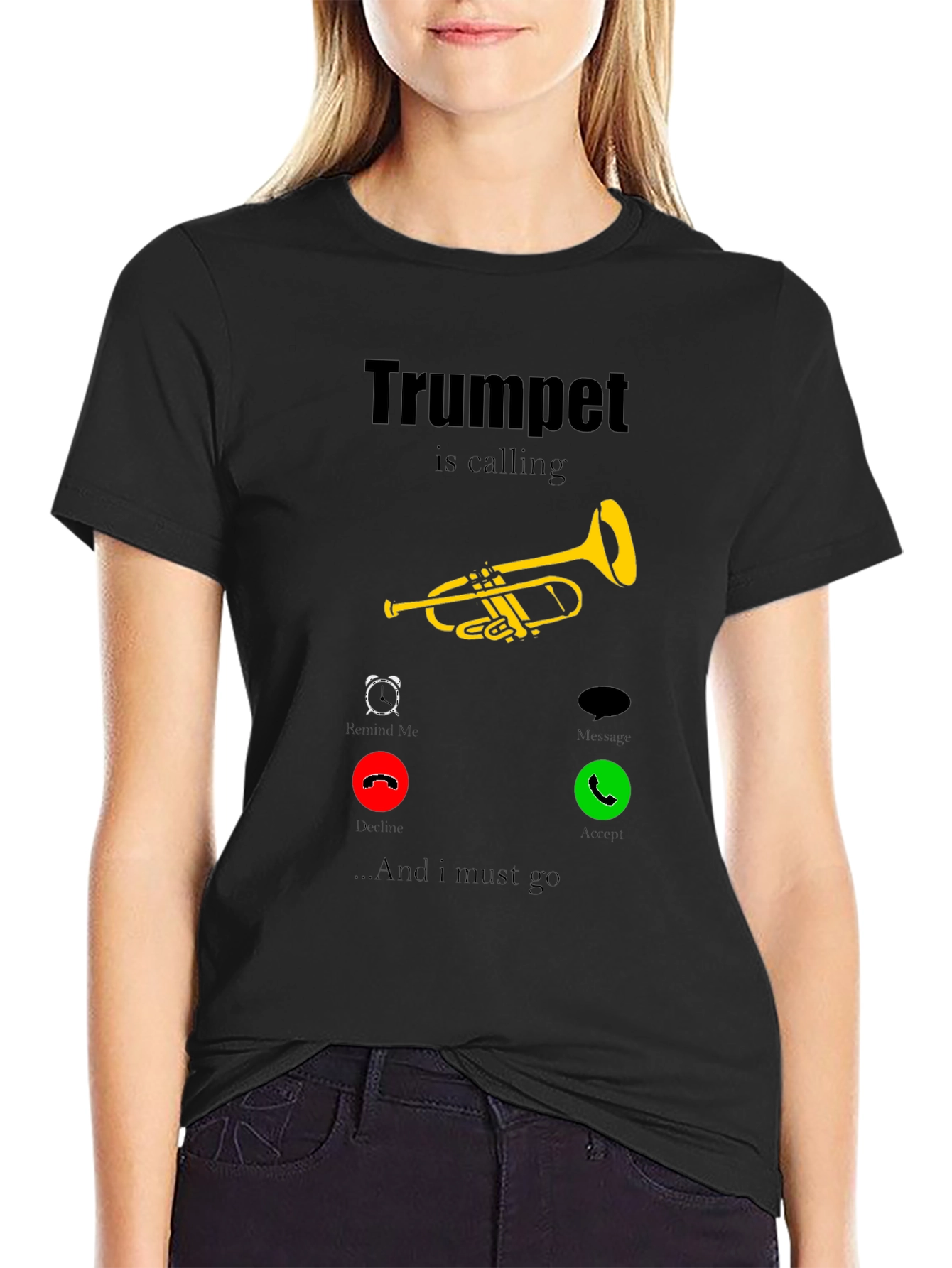 Black Trumpet is Calling T-Shirt - Musician Humor view 2