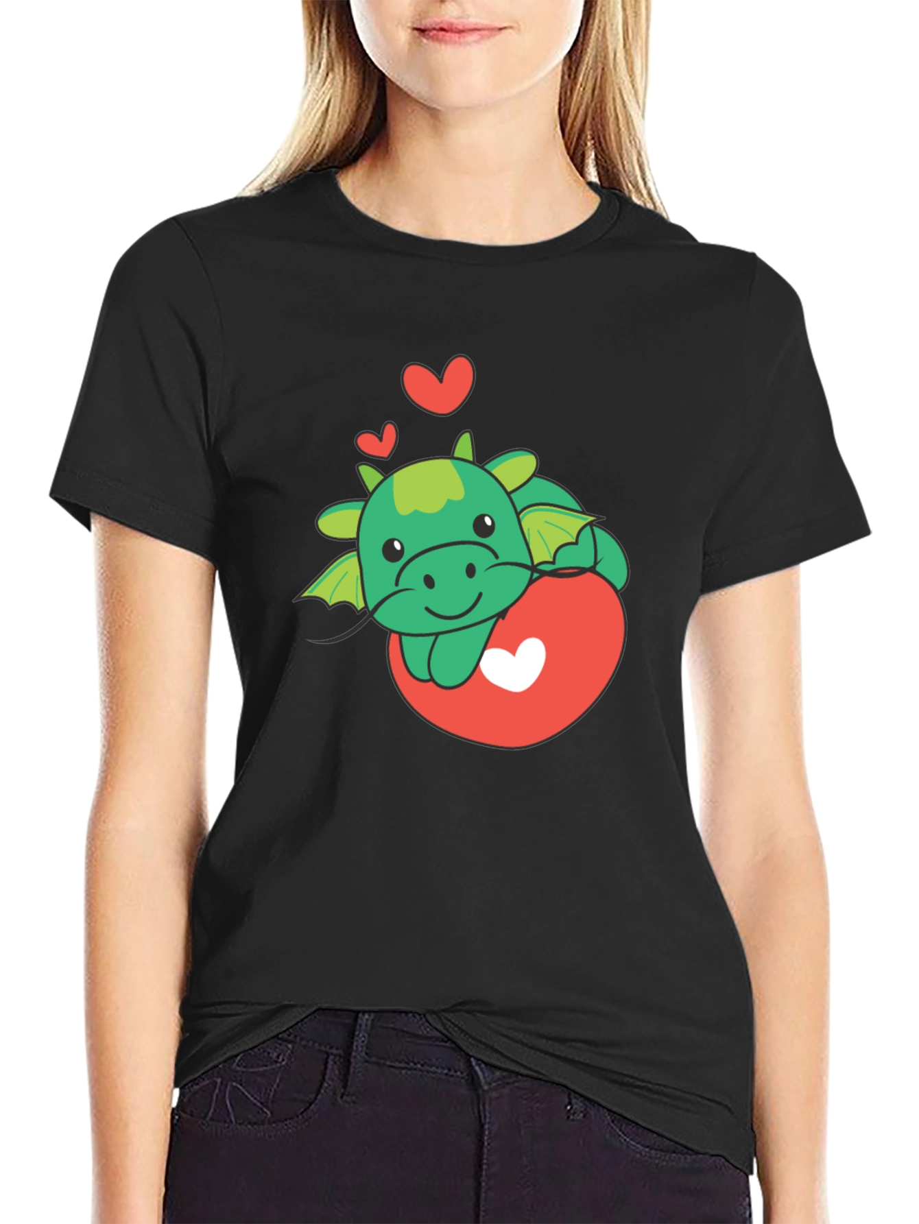 Black Cute Dragon Heart Graphic Tee view 2