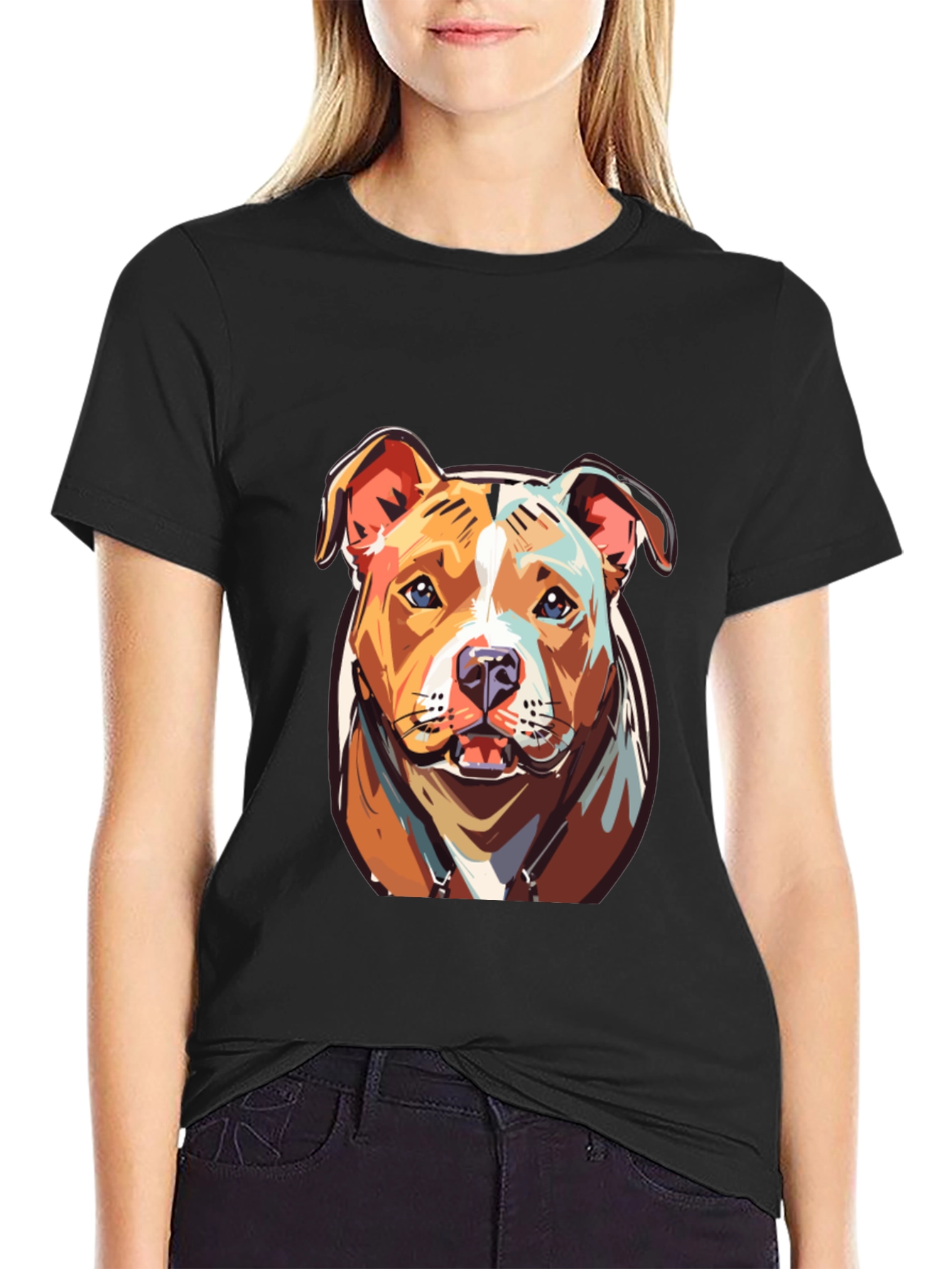 Black Cool Pitbull Dog Graphic Print Tee view 2