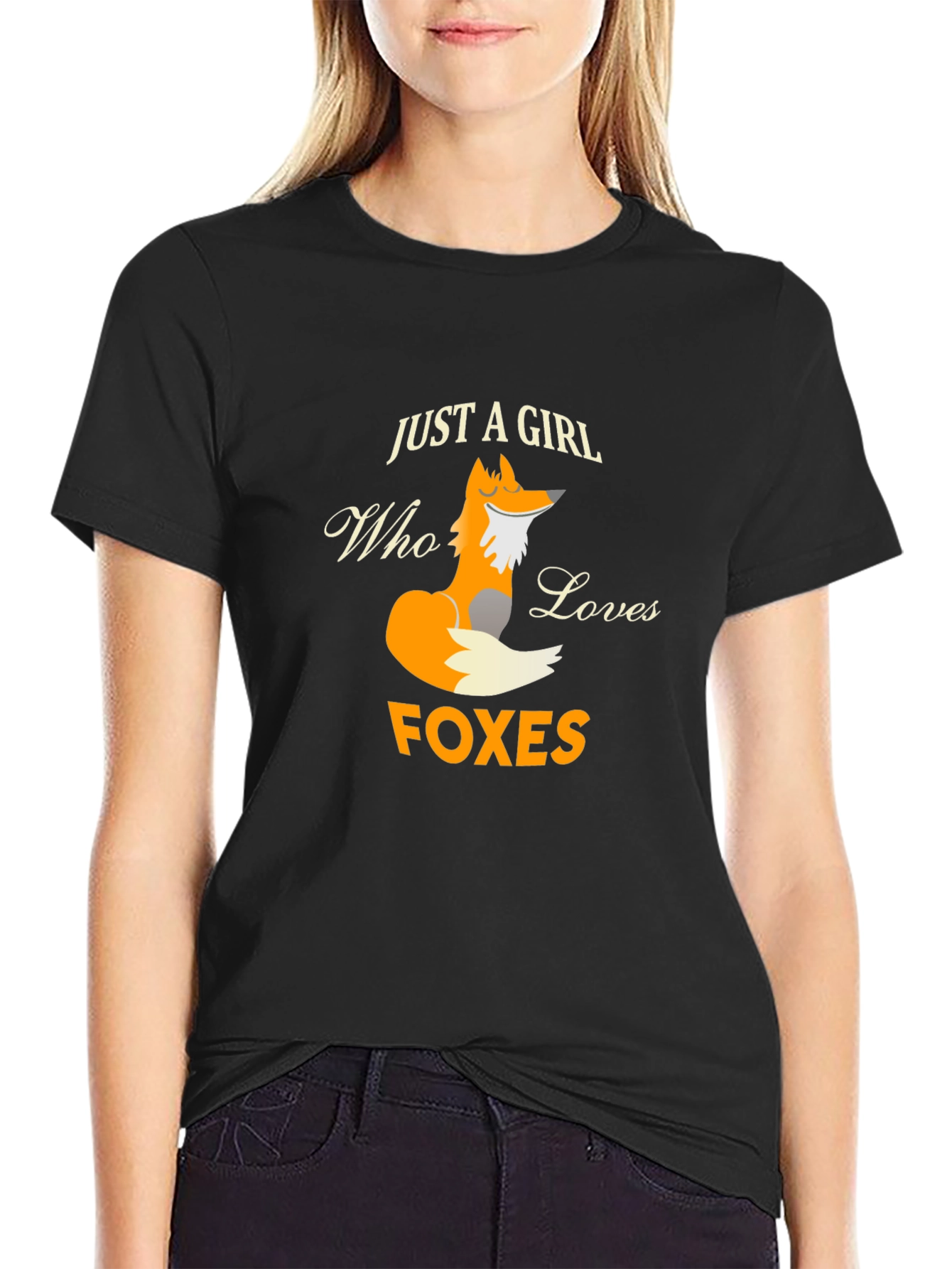Black Just A Girl Who Loves Foxes Graphic T-Shirt view 2