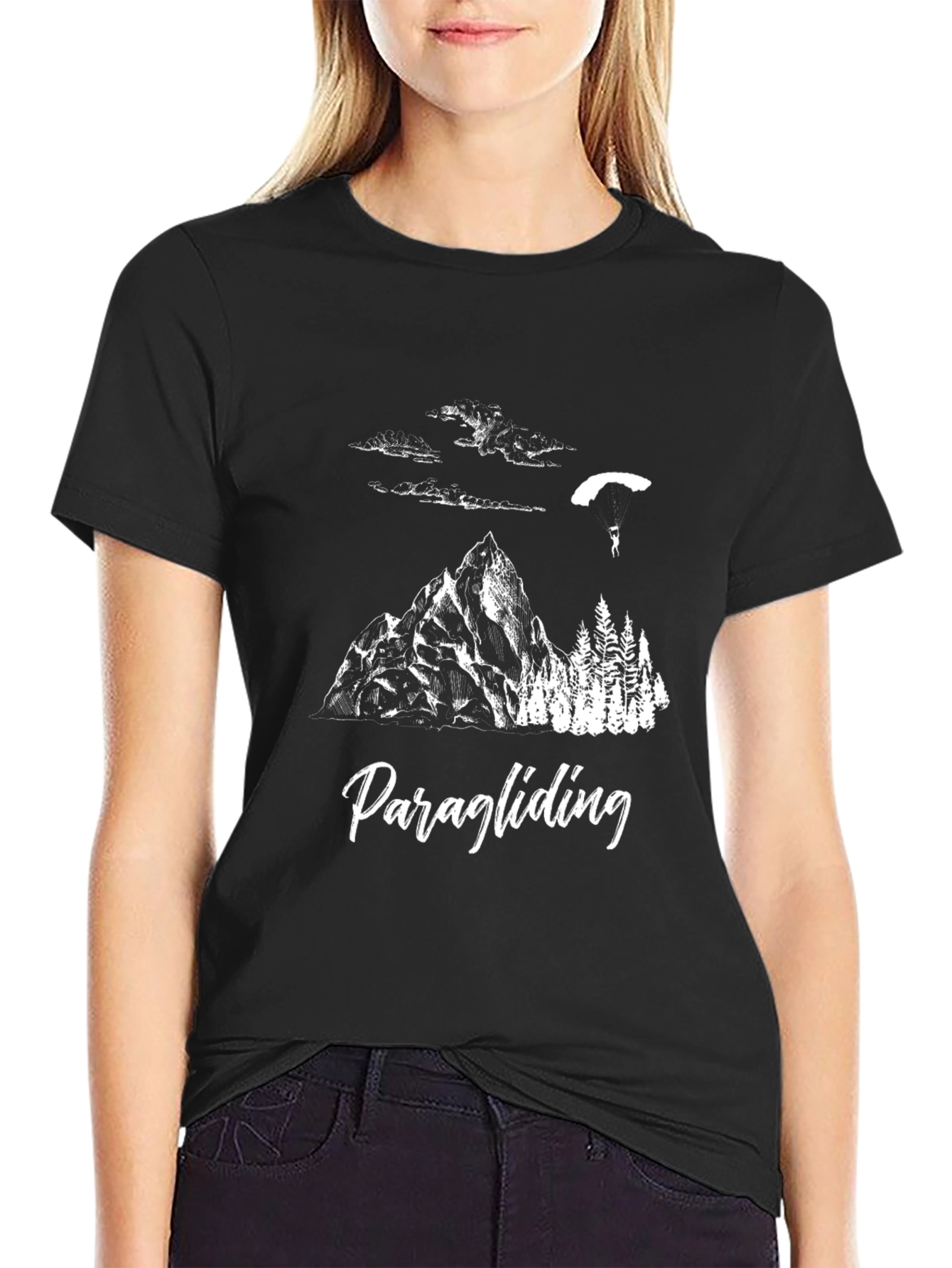 Black Paragliding Graphic T-Shirt - Mountain Adventure Tee view 2