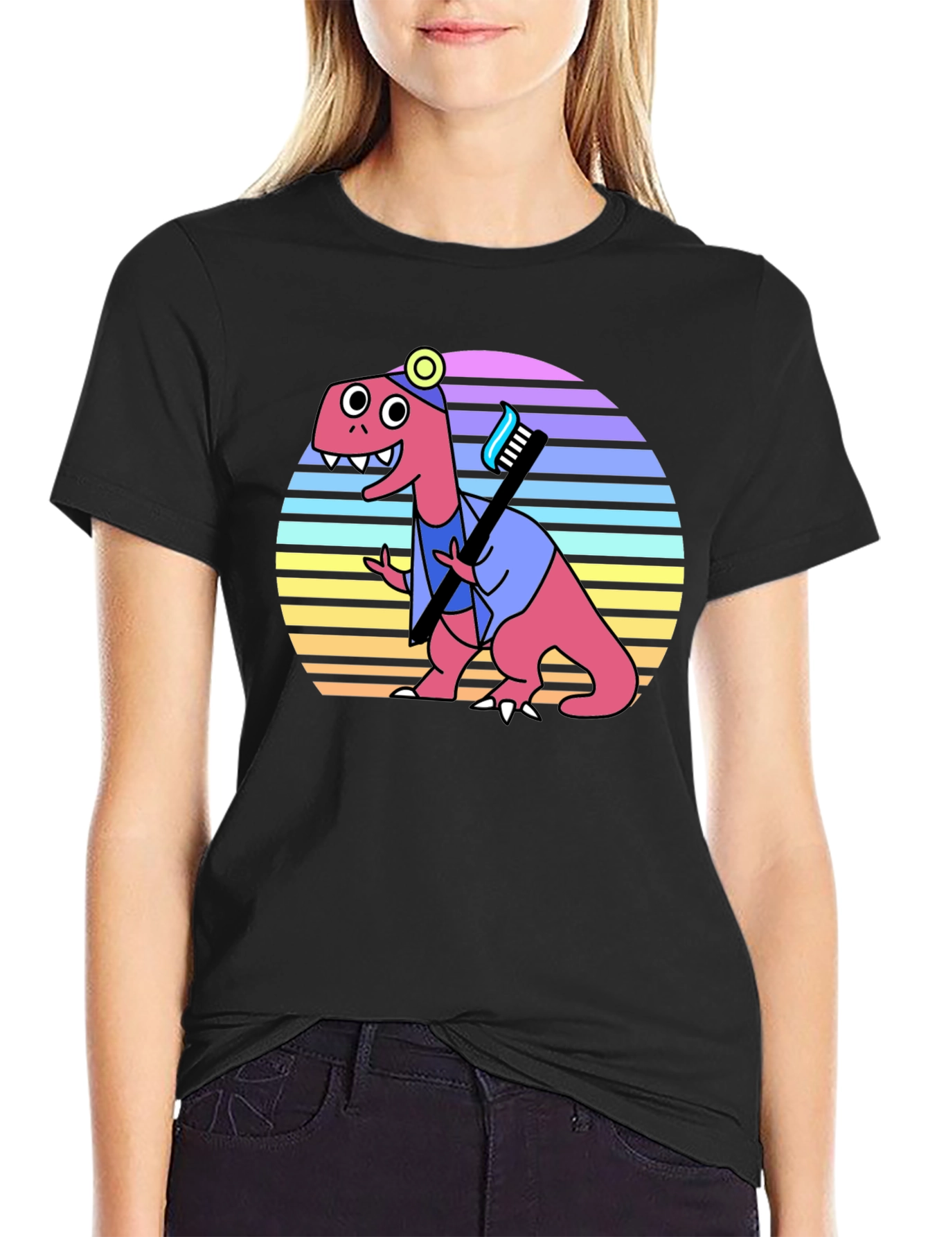 Black Dino Dentist T-Shirt - Novelty Graphic Tee view 2