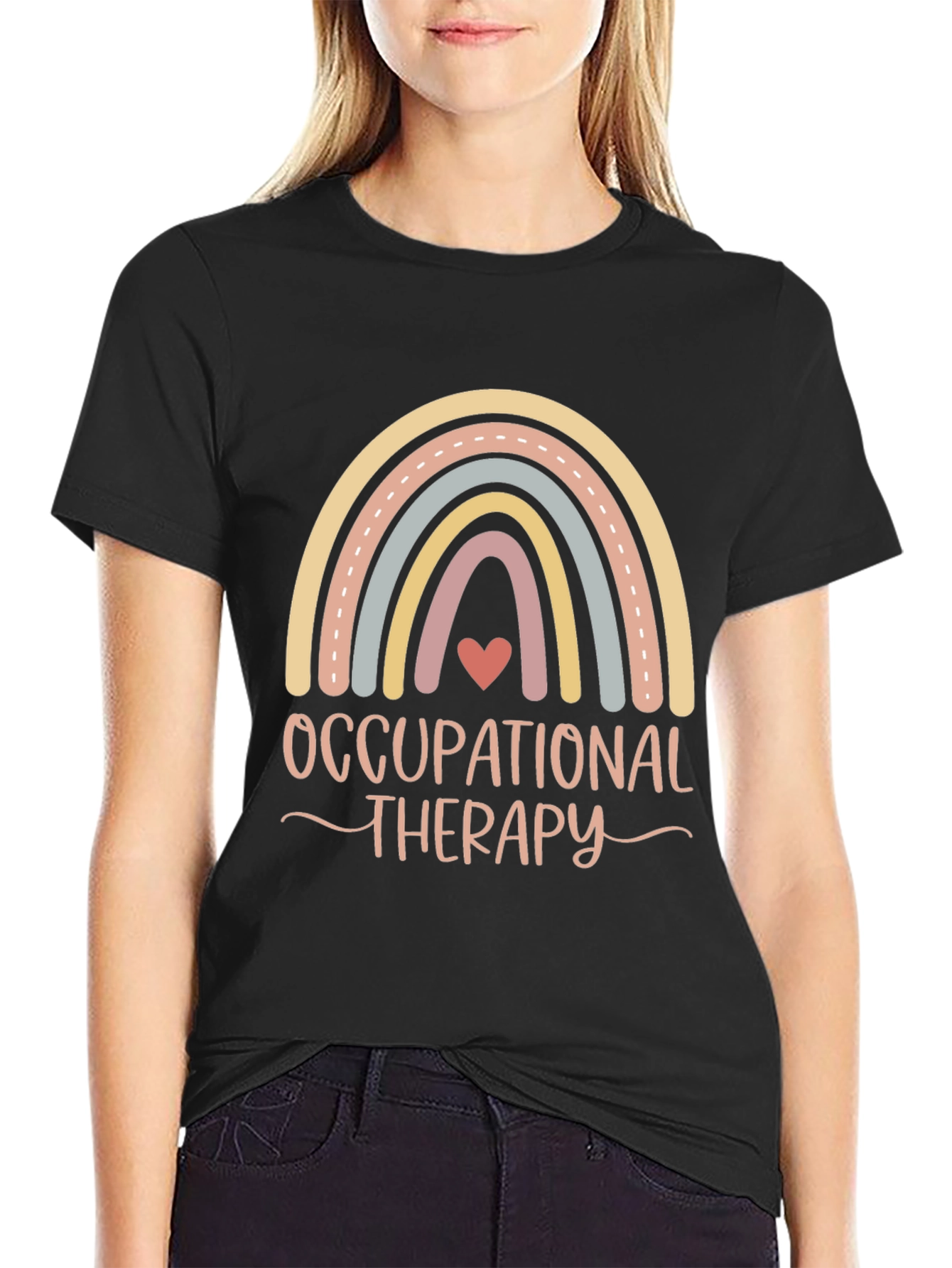 Black Occupational Therapy Rainbow T-Shirt view 2