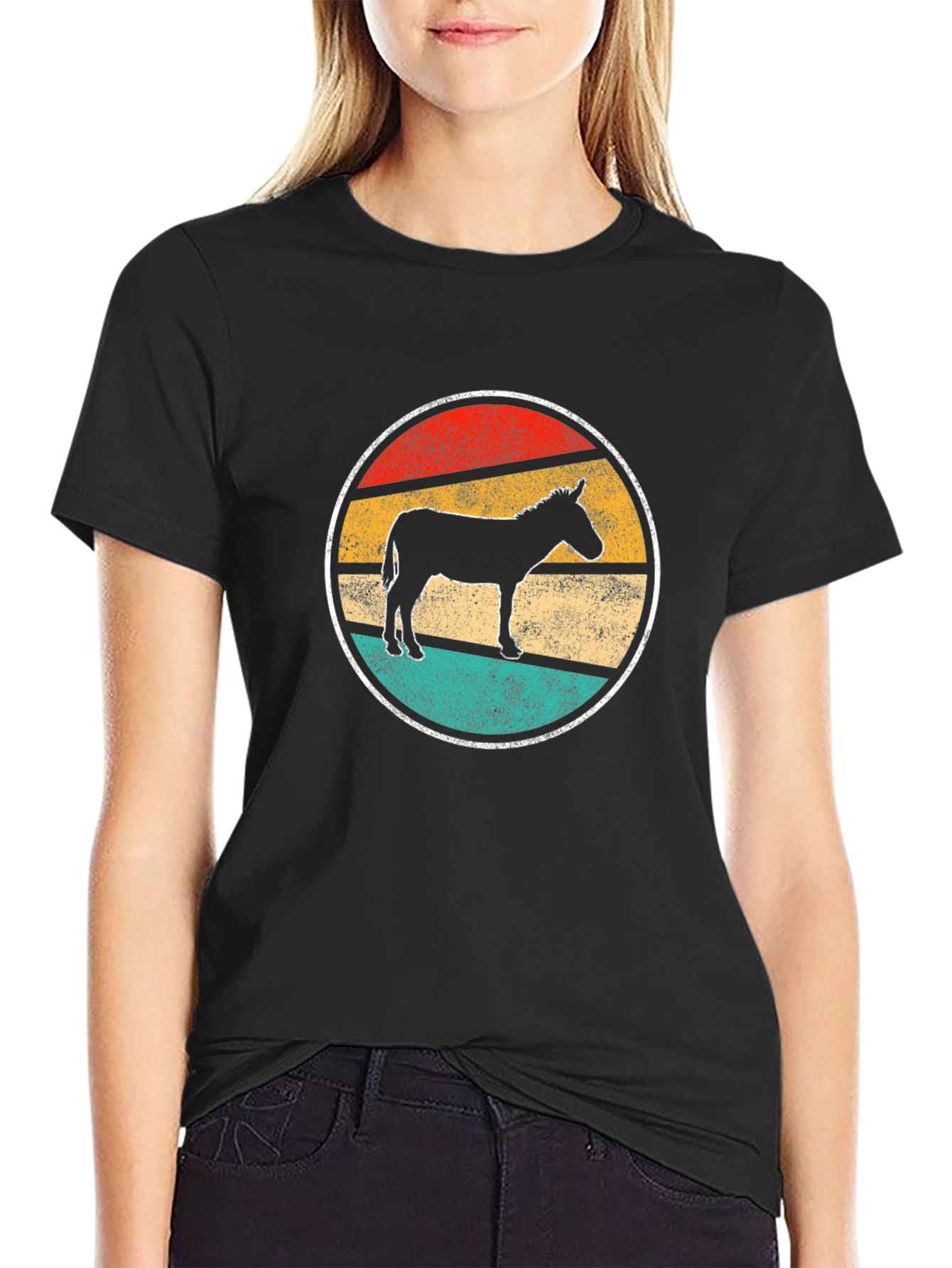 Black Retro Donkey T-Shirt - Black Cotton Crew Neck Tee view 2