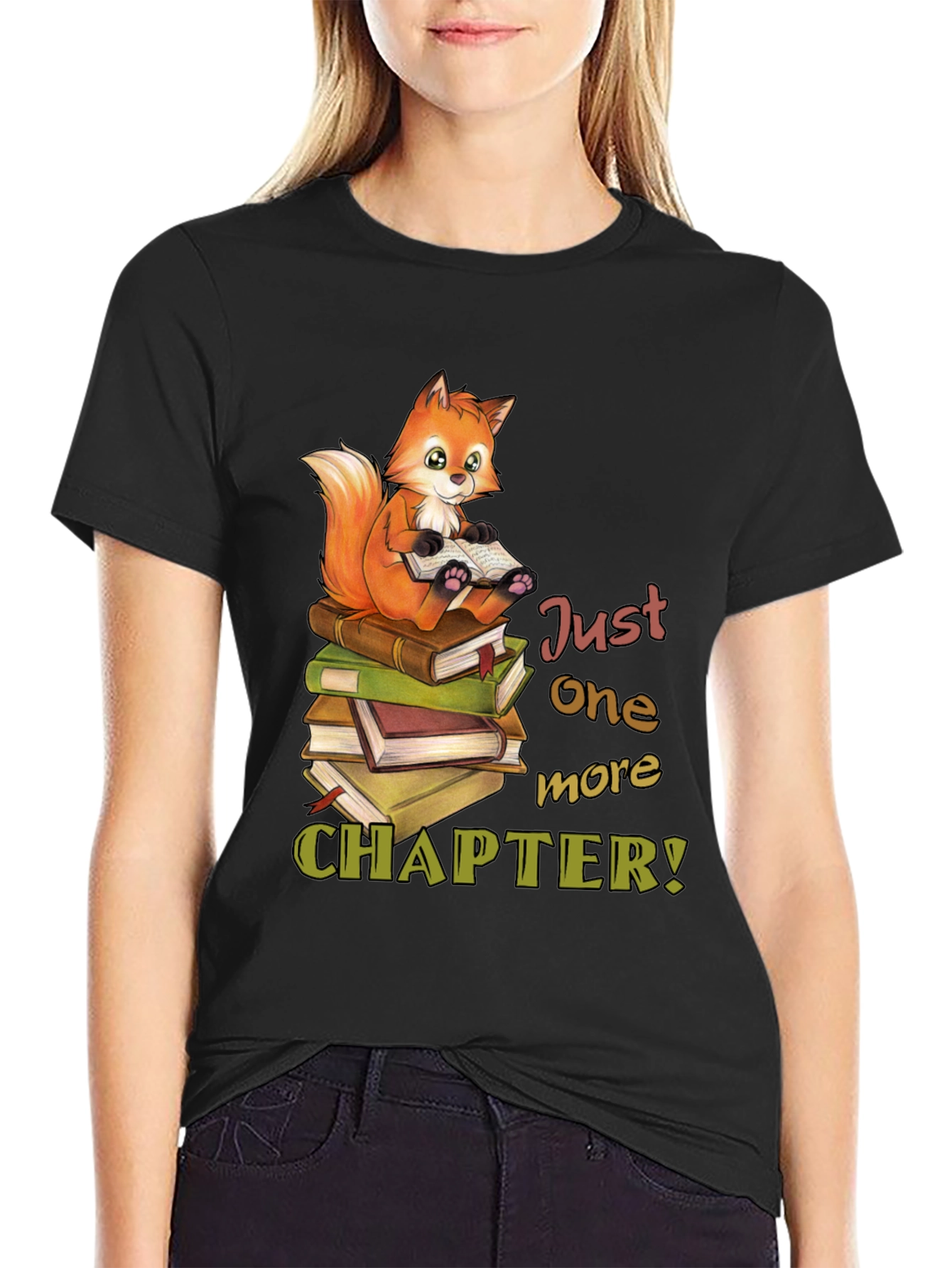 Black Bookworm Fox T-Shirt - Just One More Chapter view 2