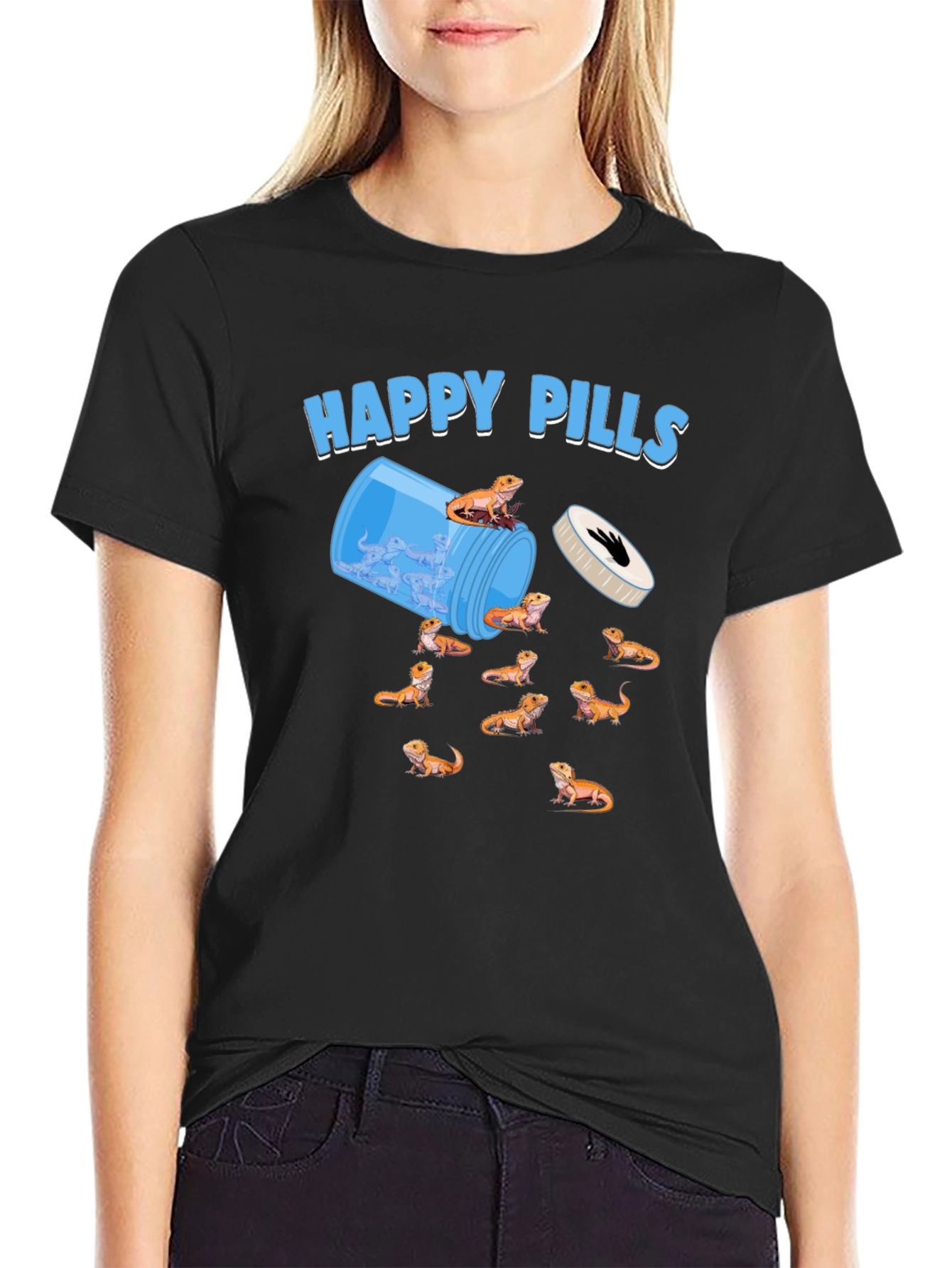 Black Happy Pills Bearded Dragon T-Shirt view 2