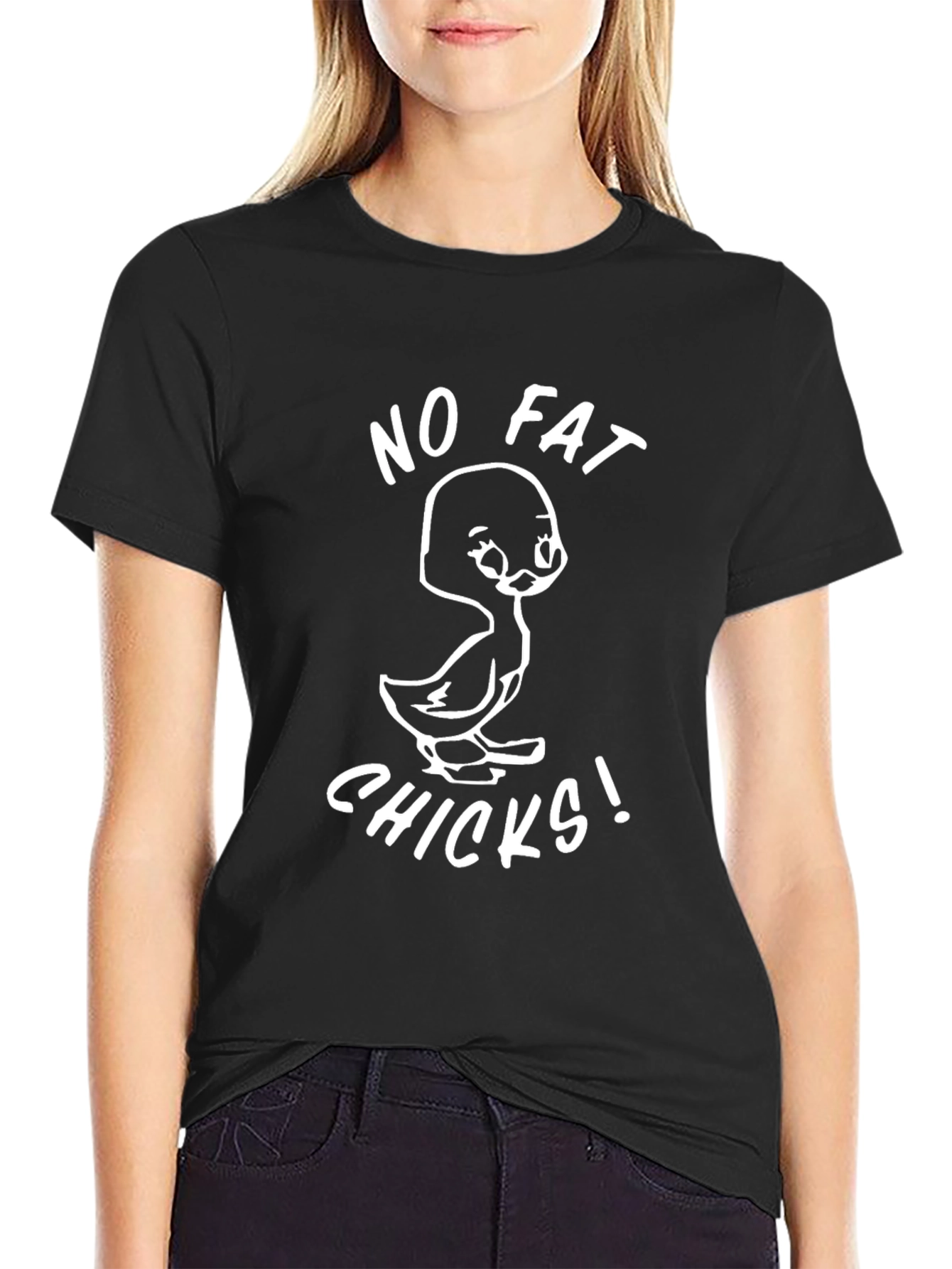 Black No Fat Chicks Graphic Tee - Black Cotton T-Shirt view 2