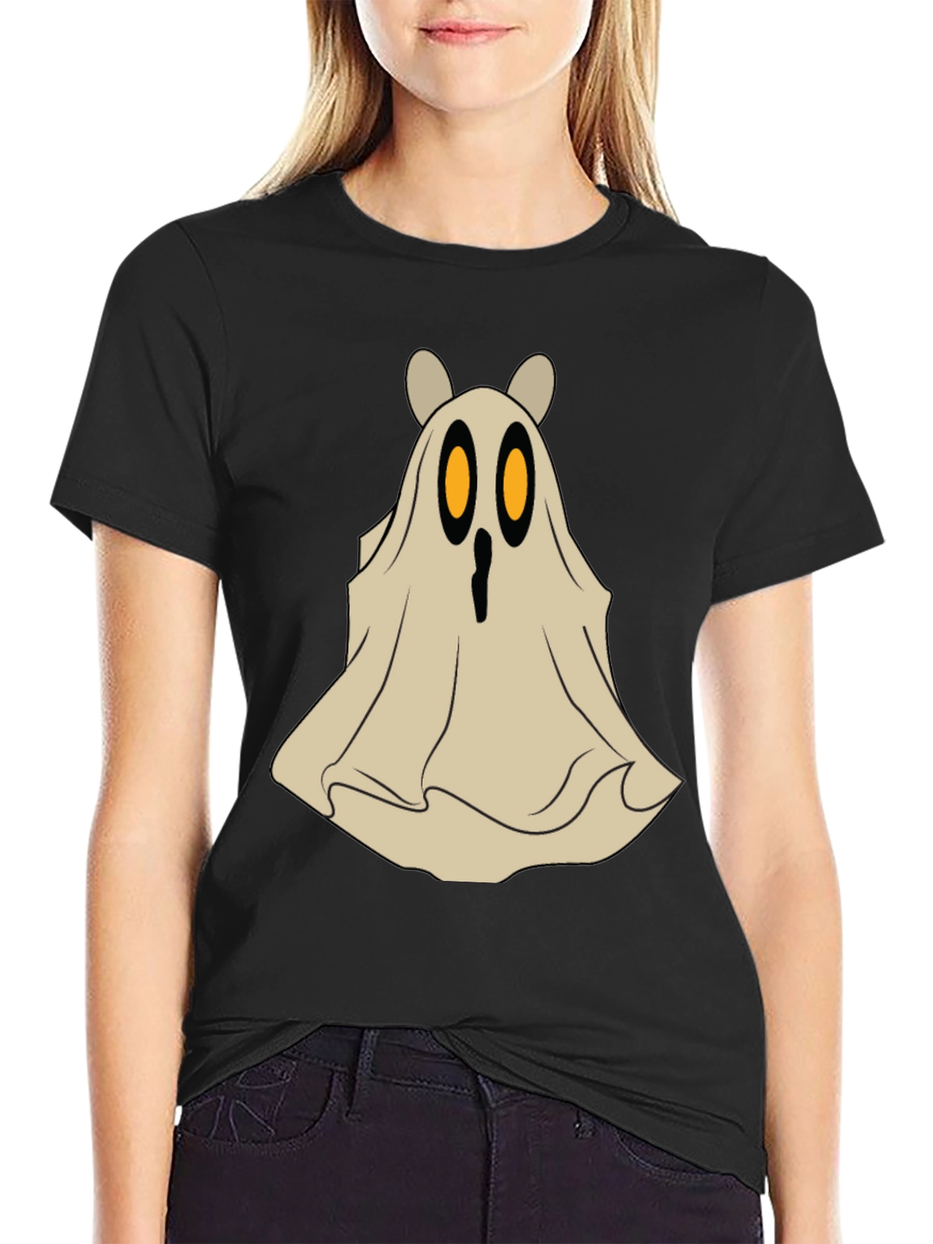 Black Spooky Cute Bear Ghost Halloween T-Shirt view 2
