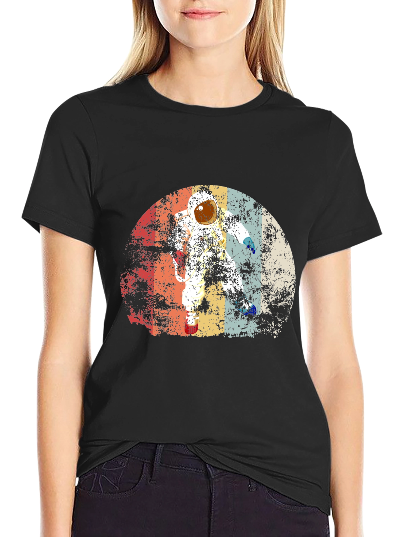 Black Retro Astronaut Graphic Black T-Shirt view 2