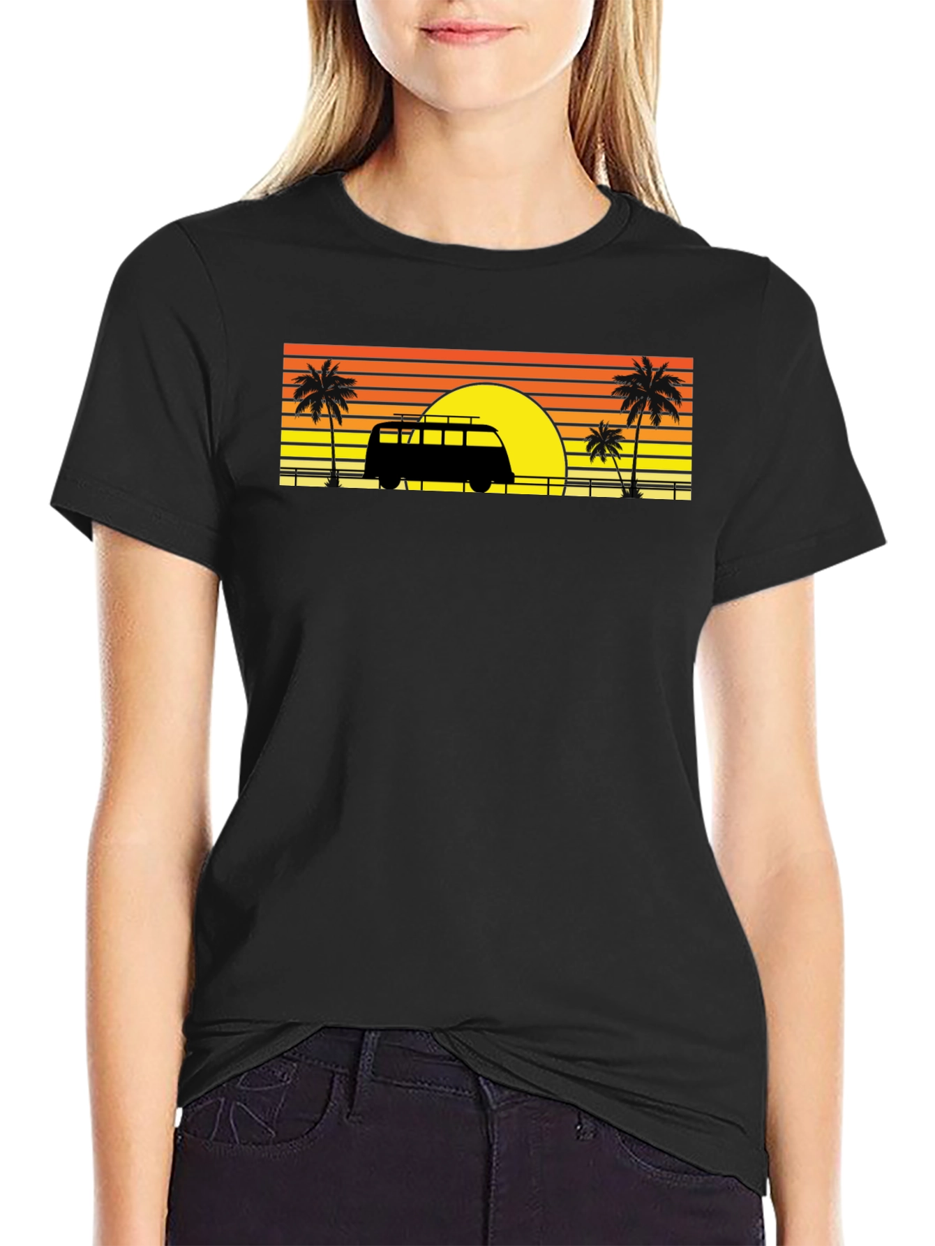Black Sunset Van Palm Tee - Retro Beach Vibes view 2
