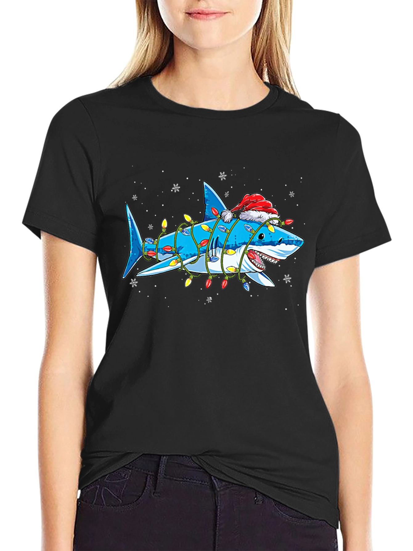 Christmas Shark T-Shirt with Holiday Lights - 2