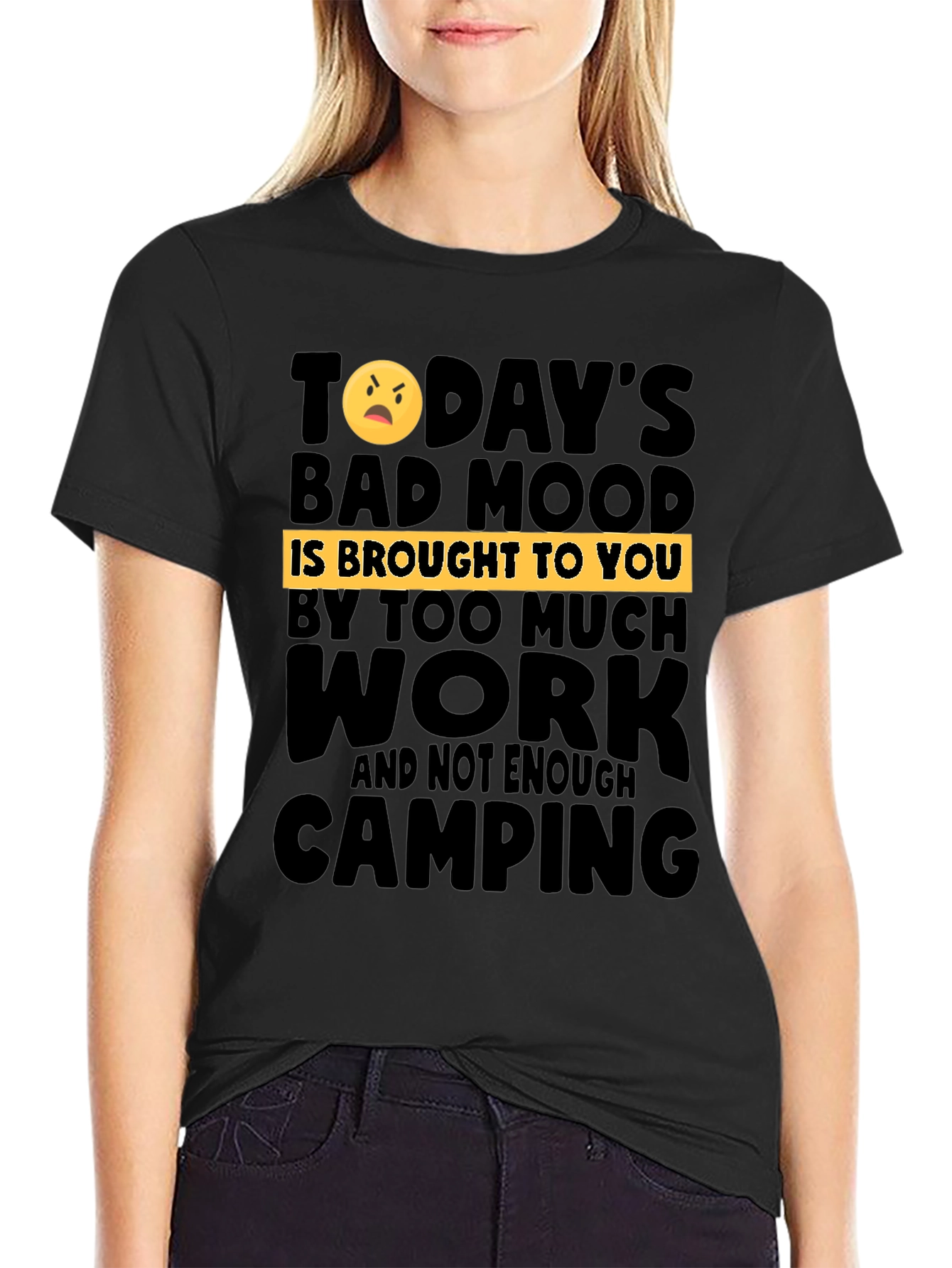 Black Humorous Camping & Work T-Shirt view 2