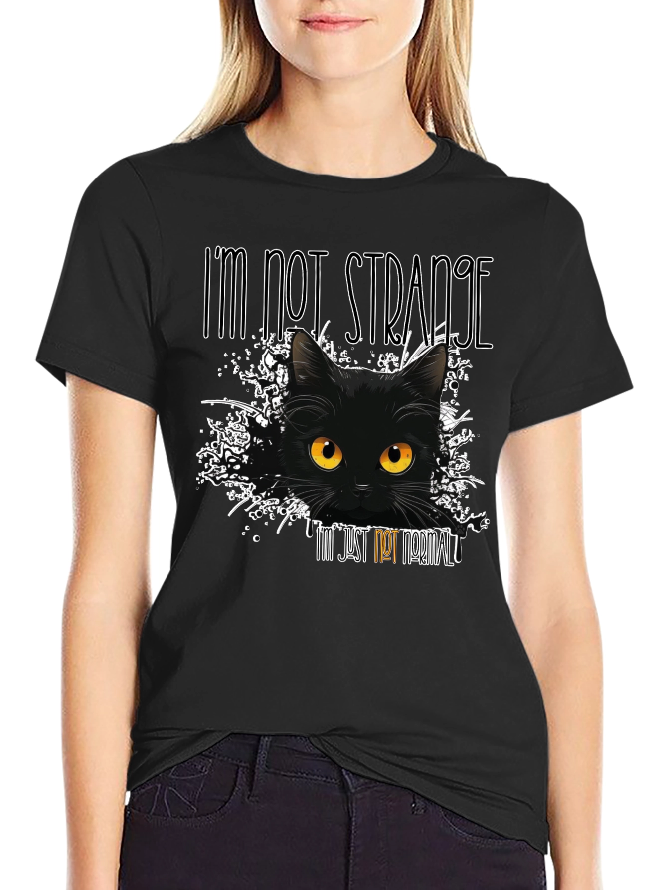 Black I'm Not Strange Cat T-Shirt view 2