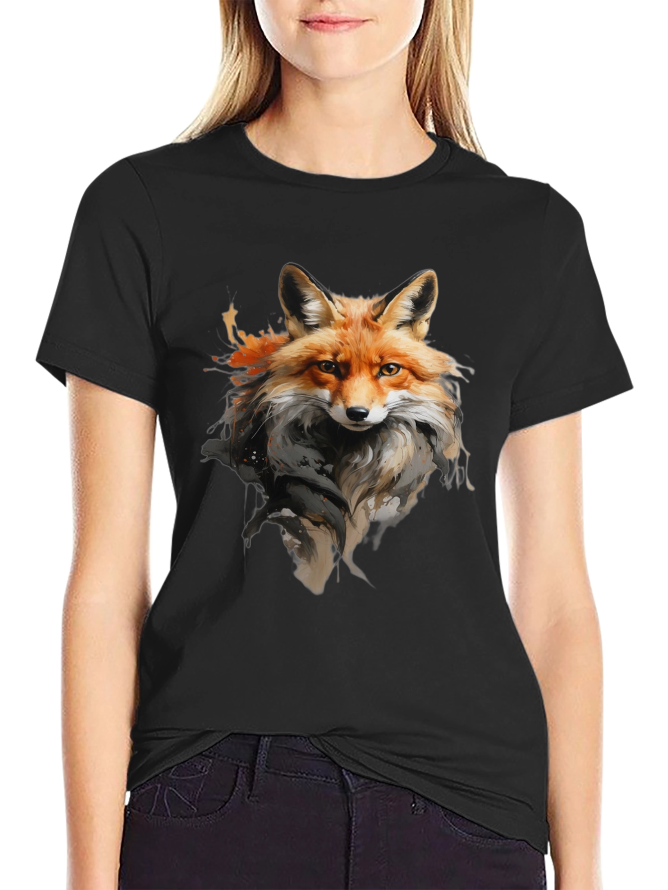 Black Fox Graphic T-Shirt: Stylish Animal Print Tee view 2