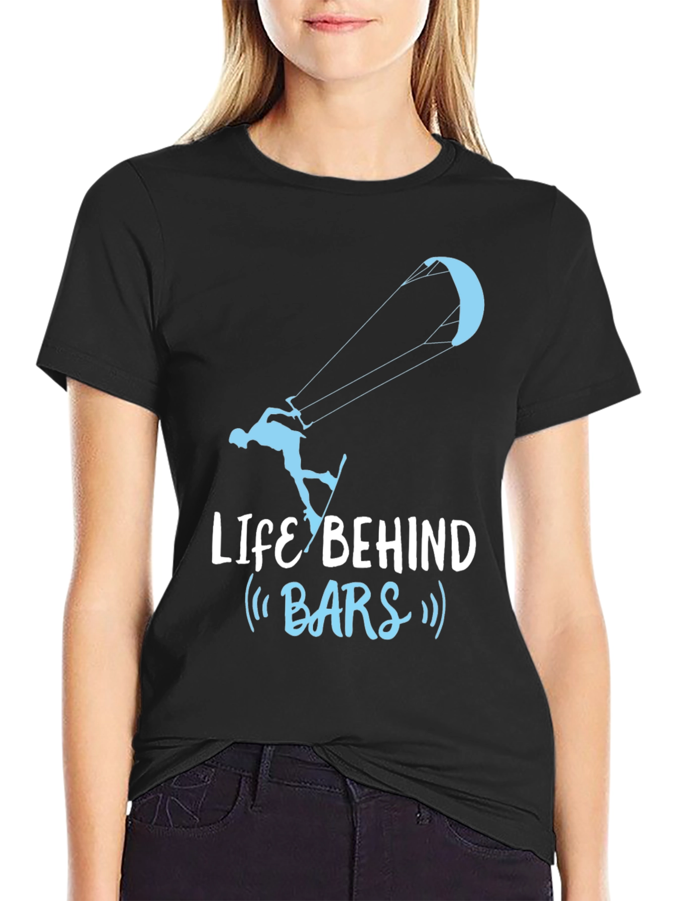 Black Life Behind Bars Kitesurfing T-Shirt - Cool Design view 2