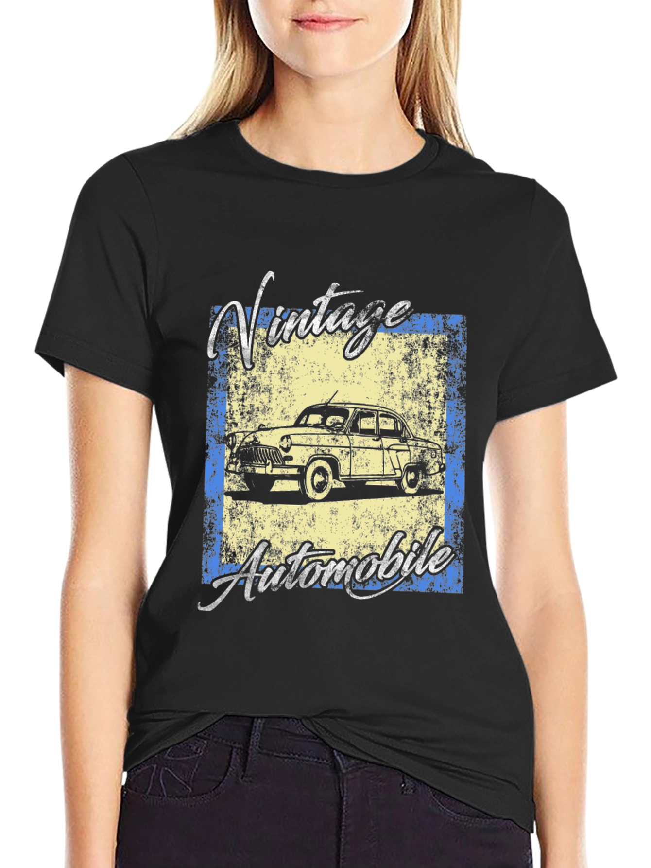 Black Vintage Automobile Graphic Tee - Classic Car Lovers view 2