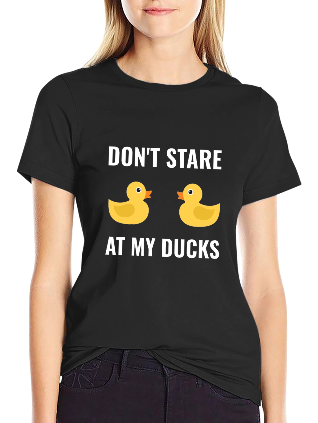 Black Funny Duck Graphic Tee - Don't Stare at My Ducks! view 2