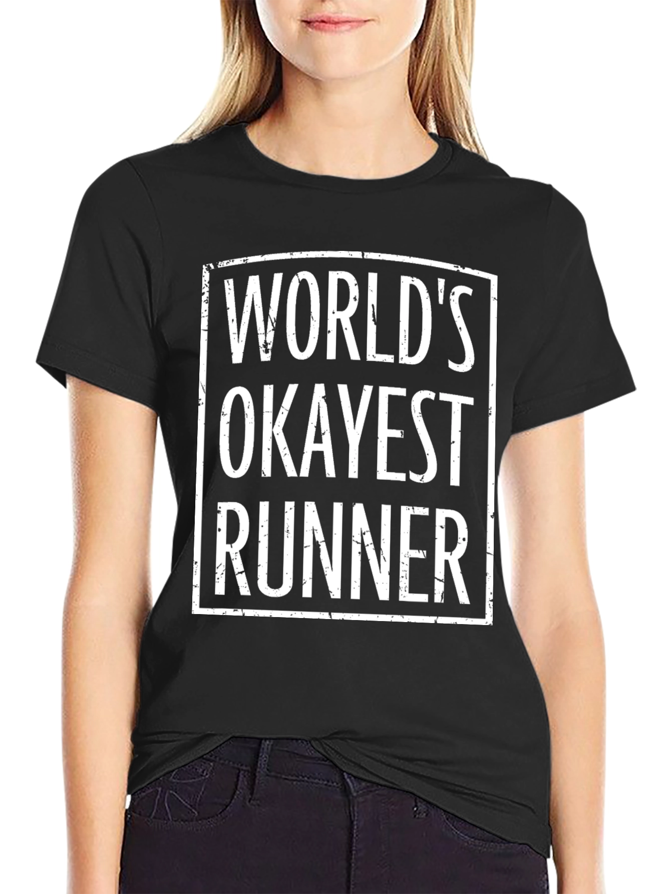 Black World's Okayest Runner Graphic T-Shirt view 2