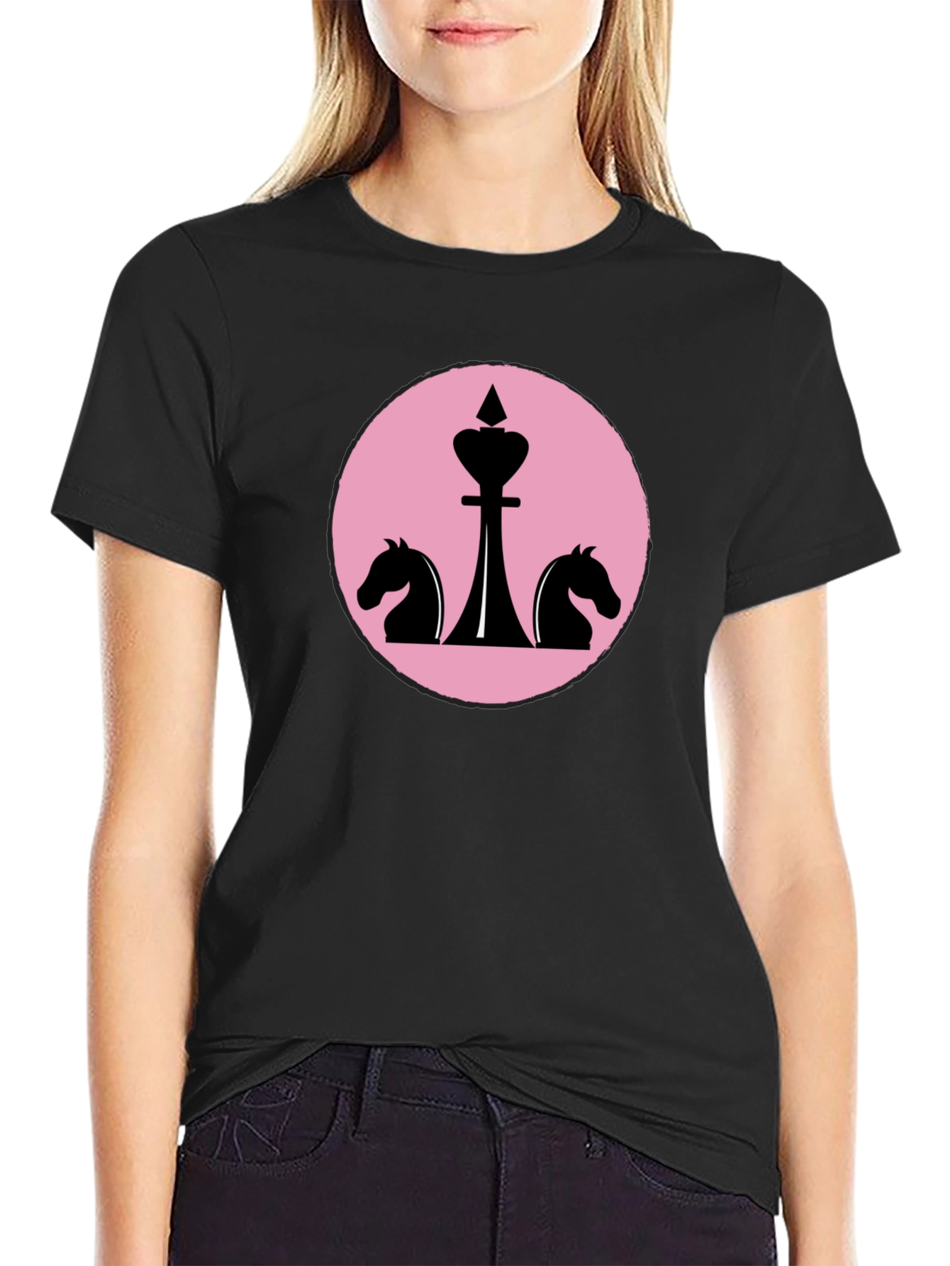 Black Chess King & Knights Graphic Tee - Stylish Black Cotton T-Shirt view 2