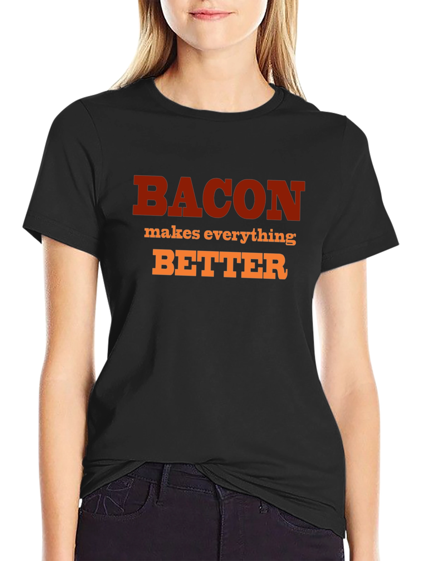 Black Bacon Makes Everything Better T-Shirt - Funny Foodie Tee view 2