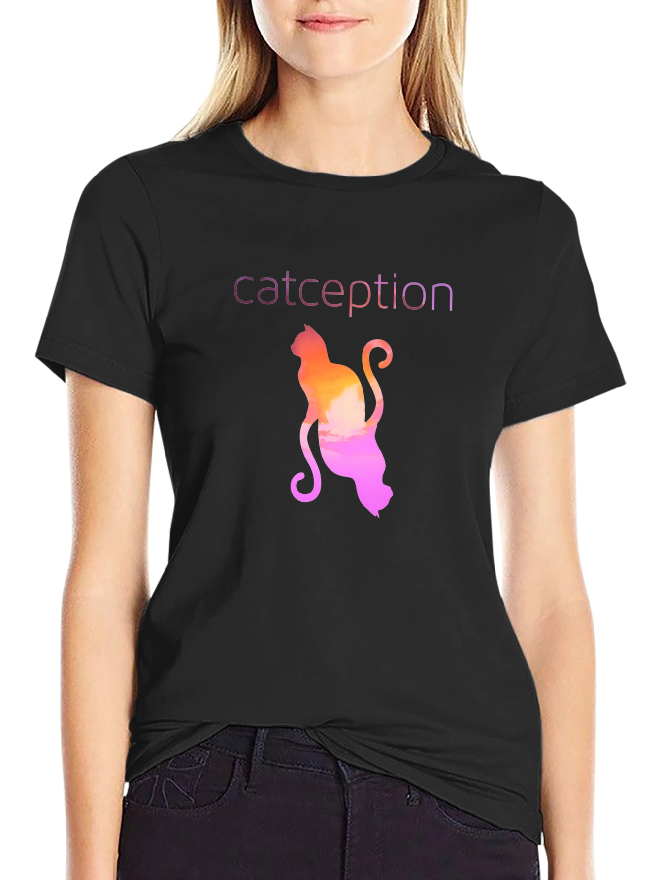 Black Catception T-Shirt - Unique Gradient Cat Design view 2